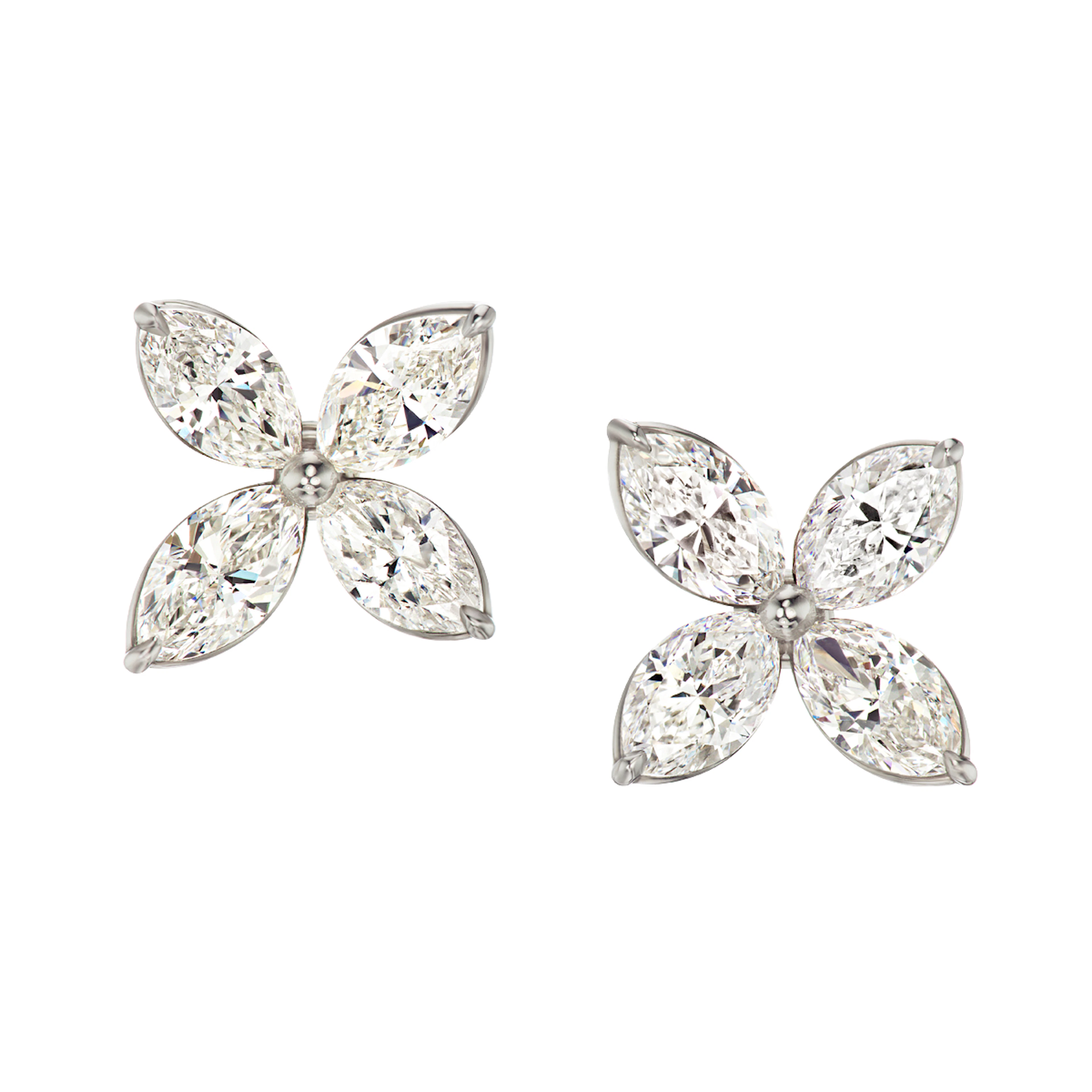 Platinum and Diamond Floral Stud Earrings