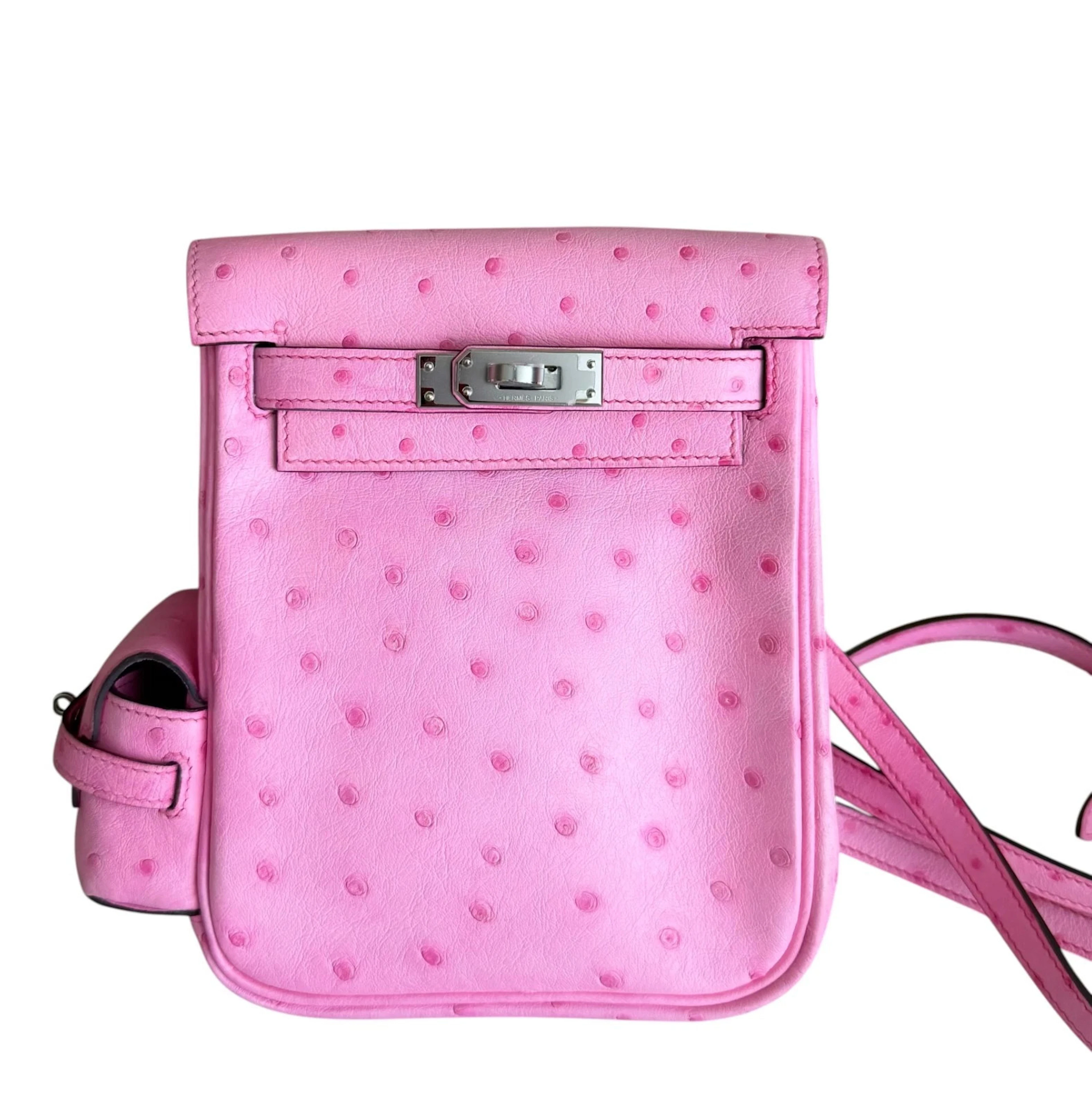 Bubblegum Pink Ostrich Mini Kelly Jump Backpack Palladium Hardwrae, 2024