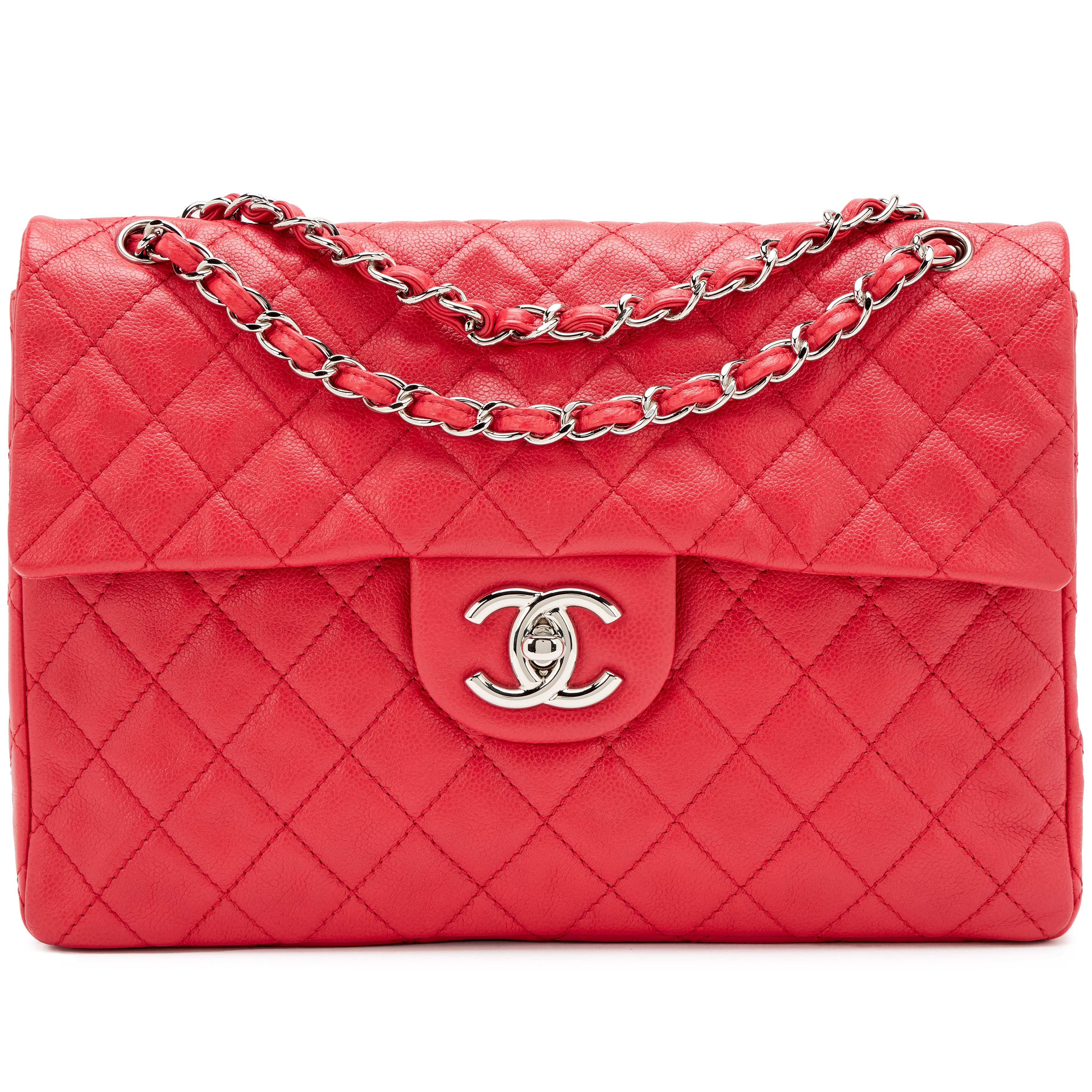 Raspberry Pink Quilted Soft Caviar Maxi Classic Single Flap Bag Silver