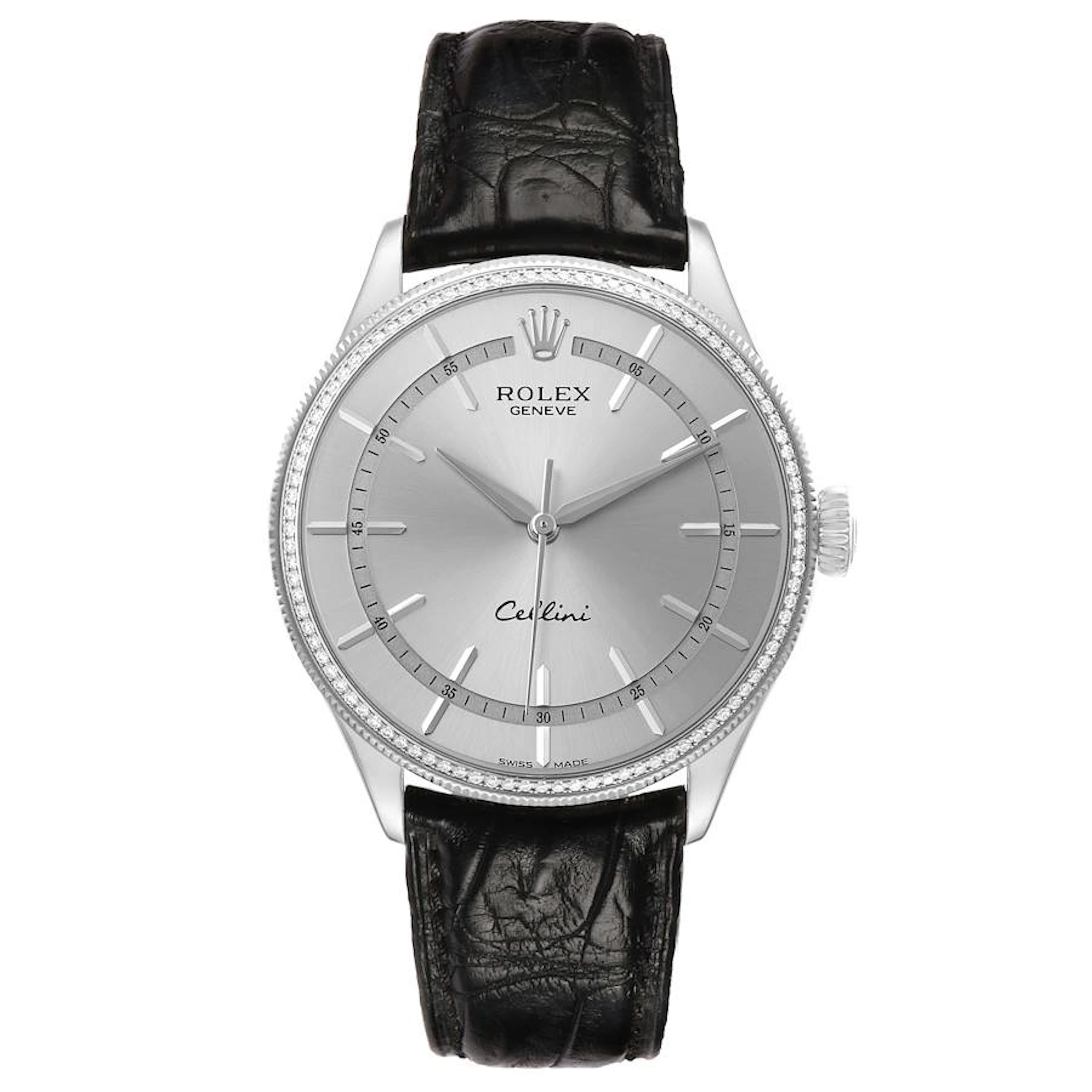 Cellini Time (Reference 50609). A 39mm white gold diamond-set automatic