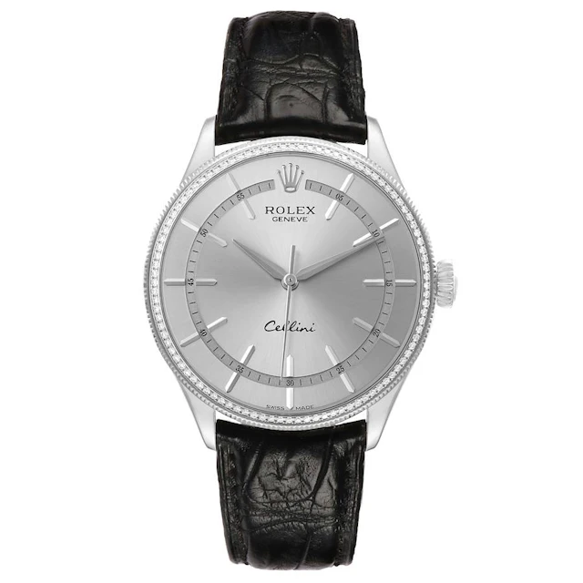 Cellini Time (Reference 50609). A 39mm white gold diamond-set automatic