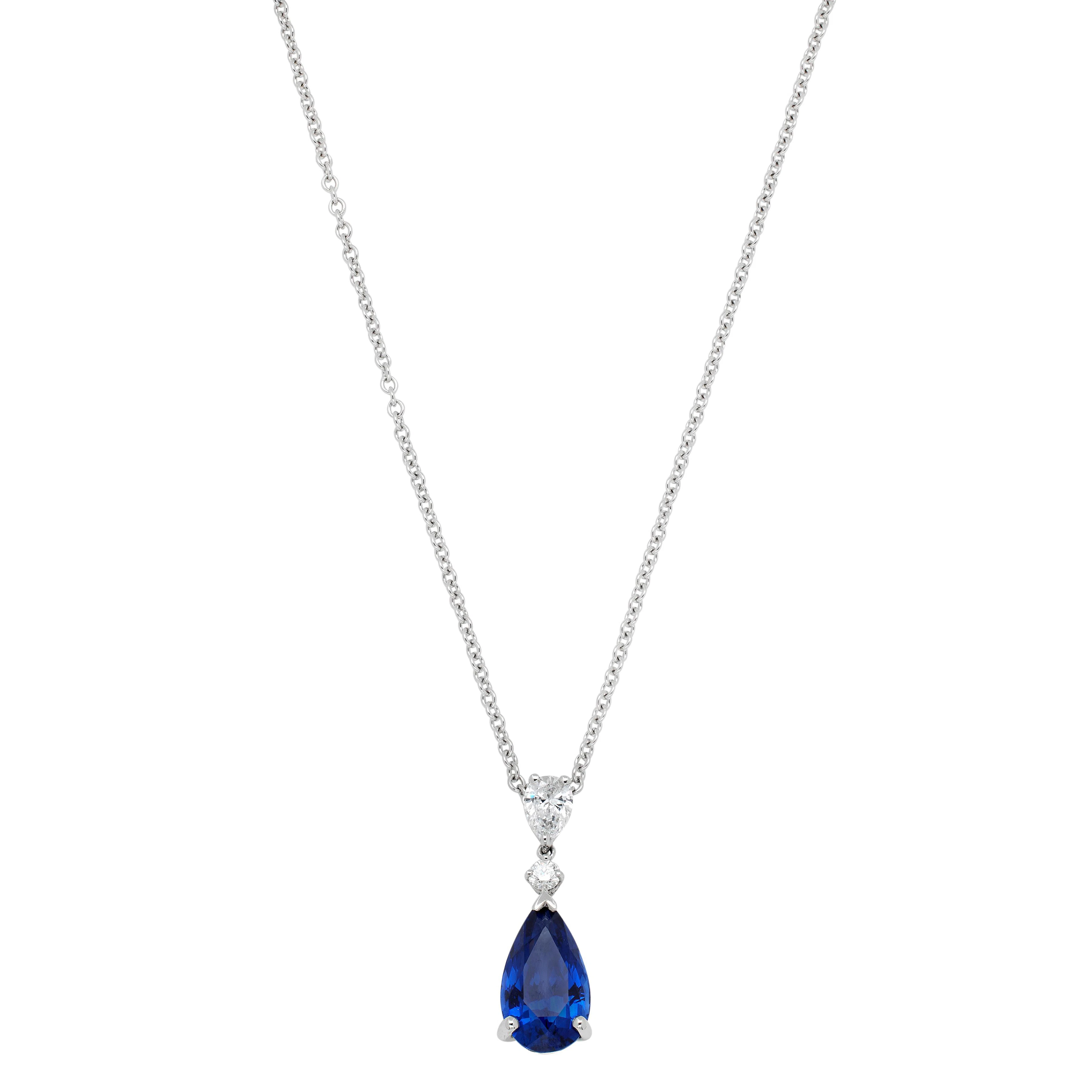 Platinum, 4.30ct Ceylon Sapphire and Diamond Pendant Necklace