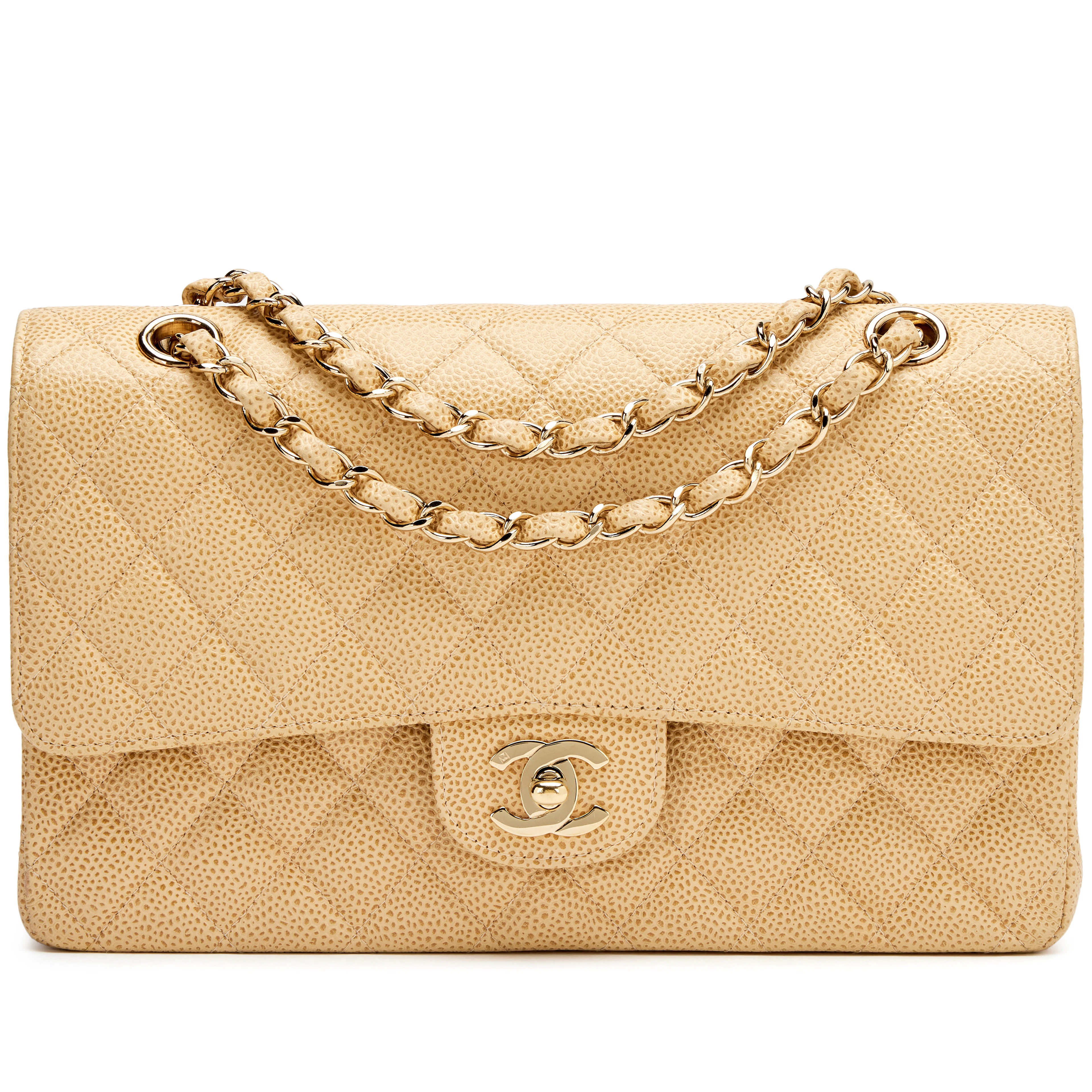 Vintage Light Beige Quilted Speckled Caviar Medium Classic Double