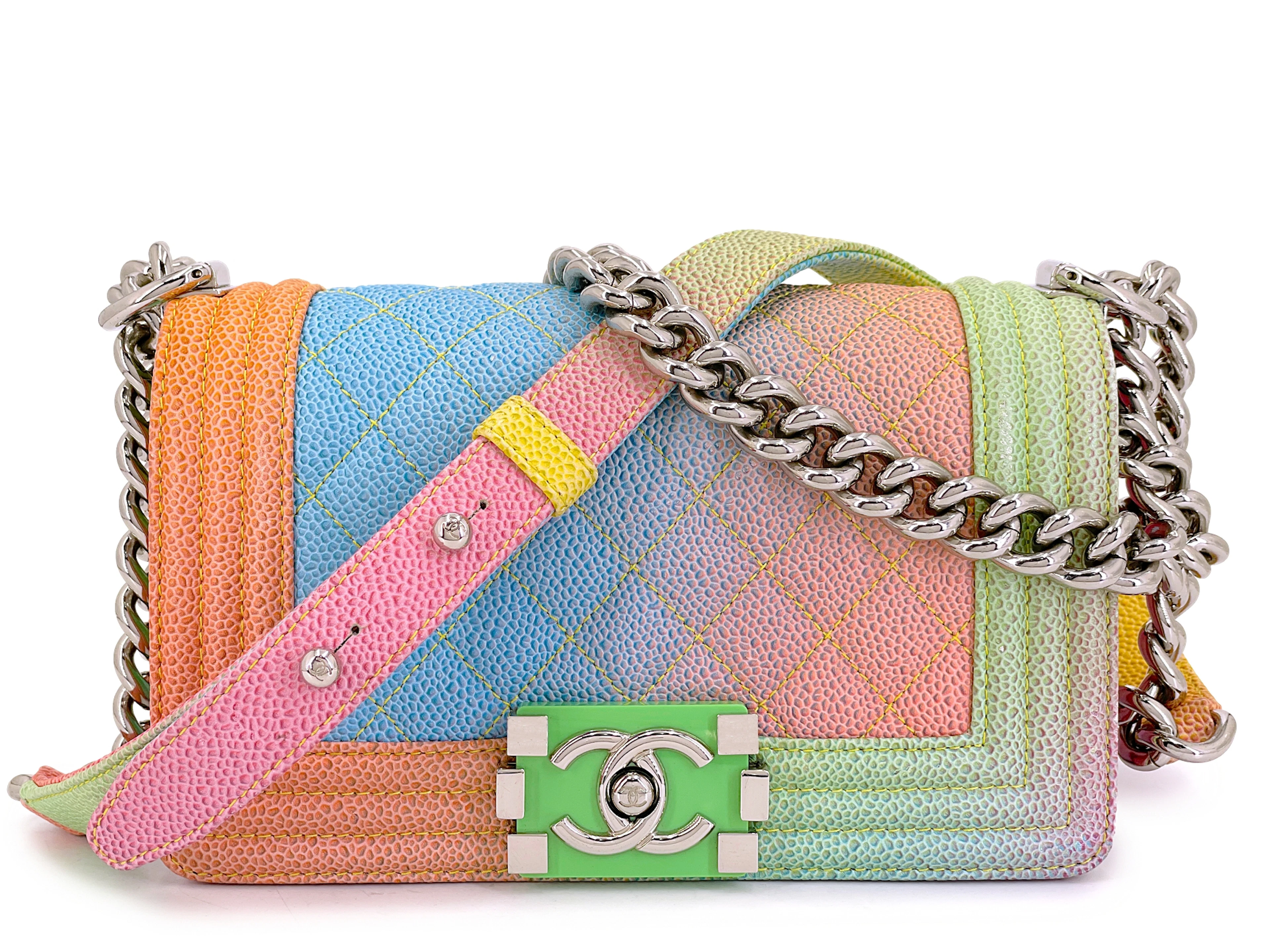 Rainbow Quilted Caviar Coco Cuba Small Boy Flap Bag Silver Hardware, 2017