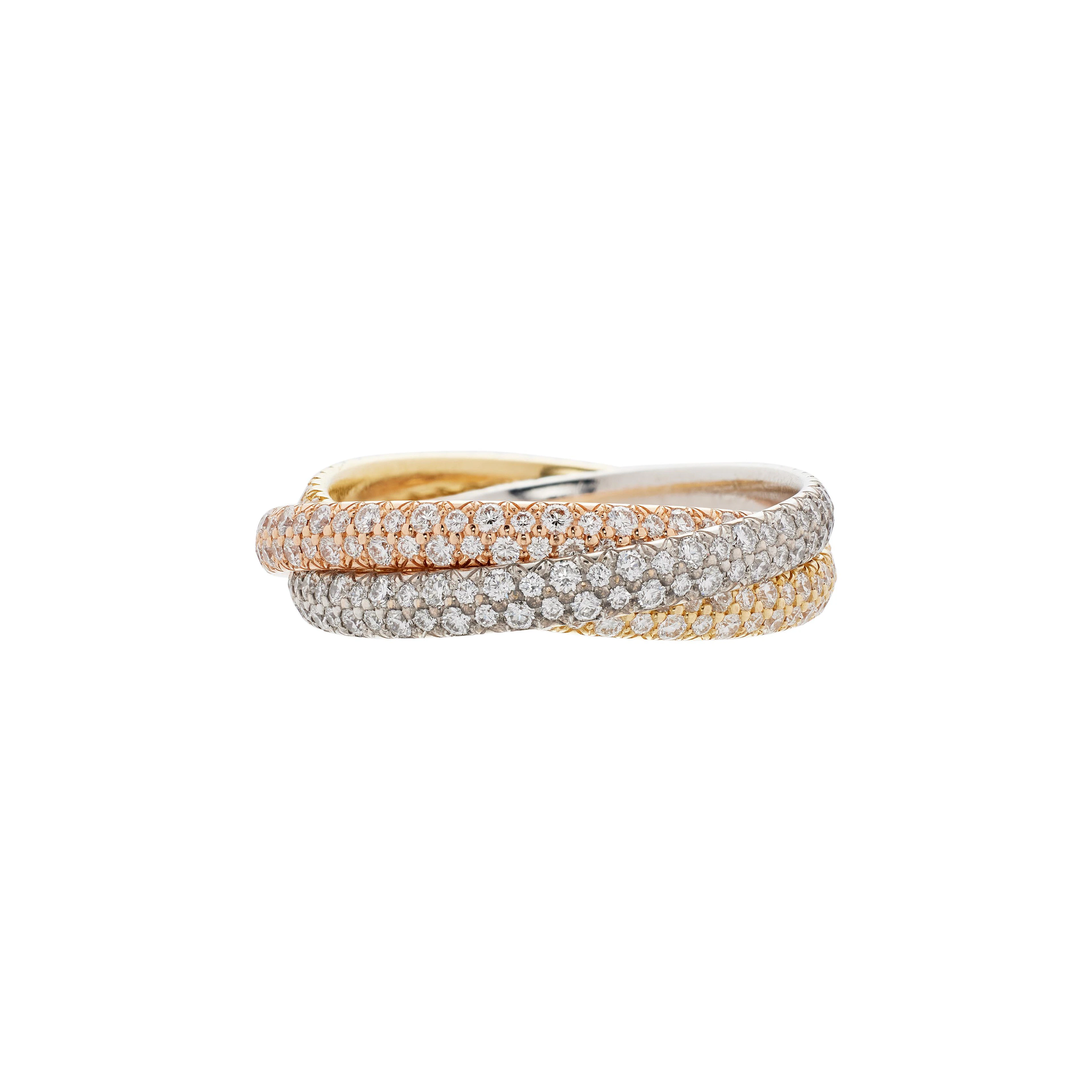 Gold, White Gold, Rose Gold and Diamond Trinity Ring