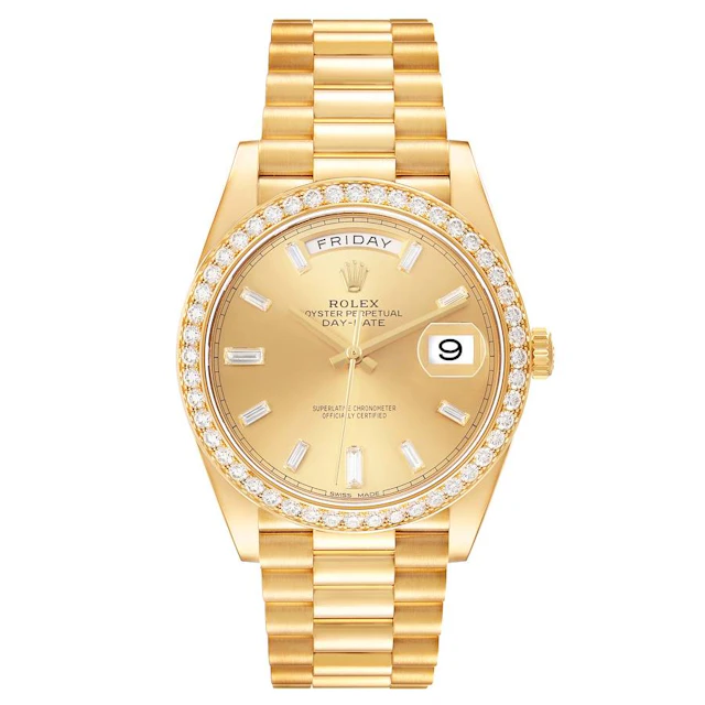 President Day-Date (Reference 228348RBR). A 40mm yellow gold diamond-set