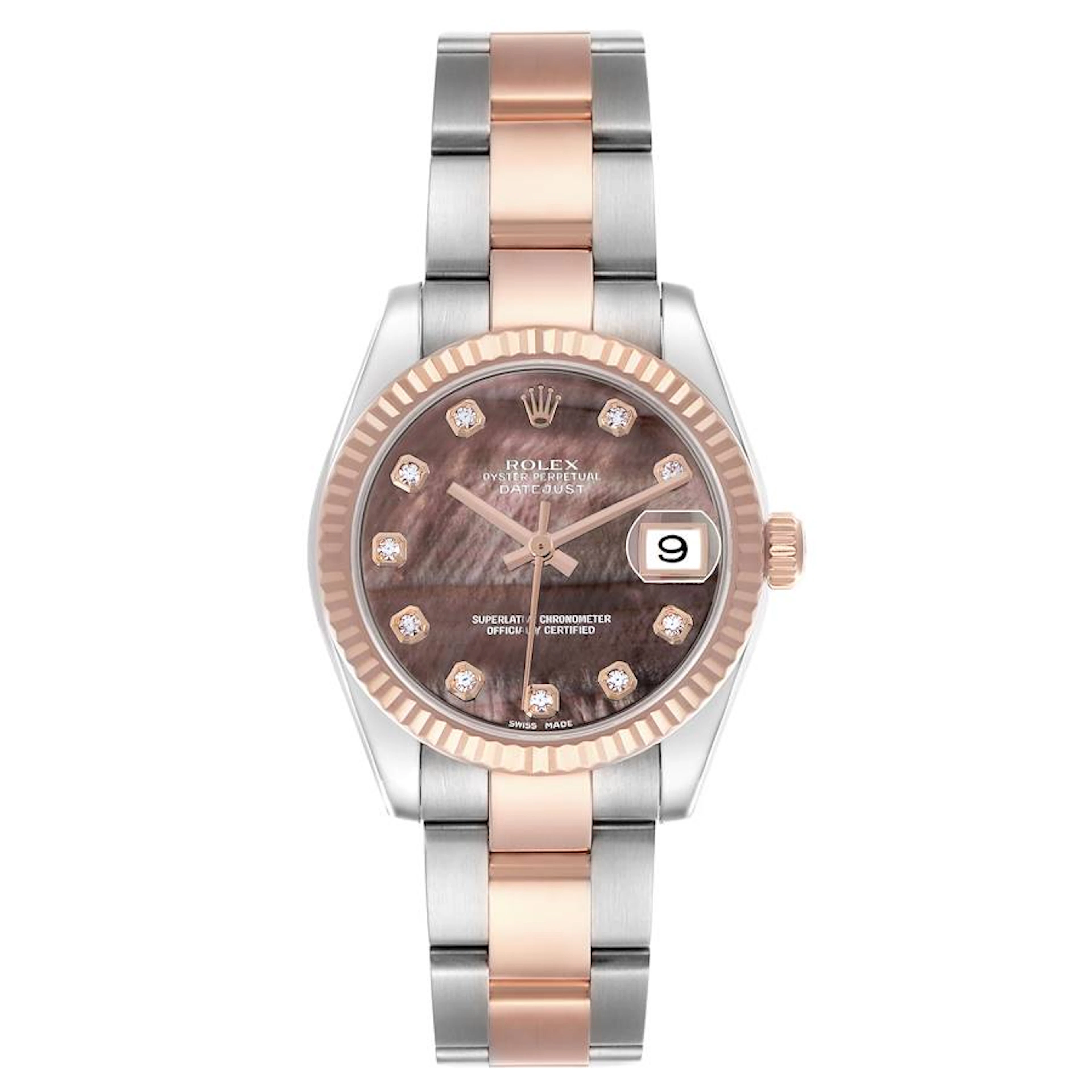 Datejust (Reference 178271). A 31mm rose gold stainless steel diamond-set