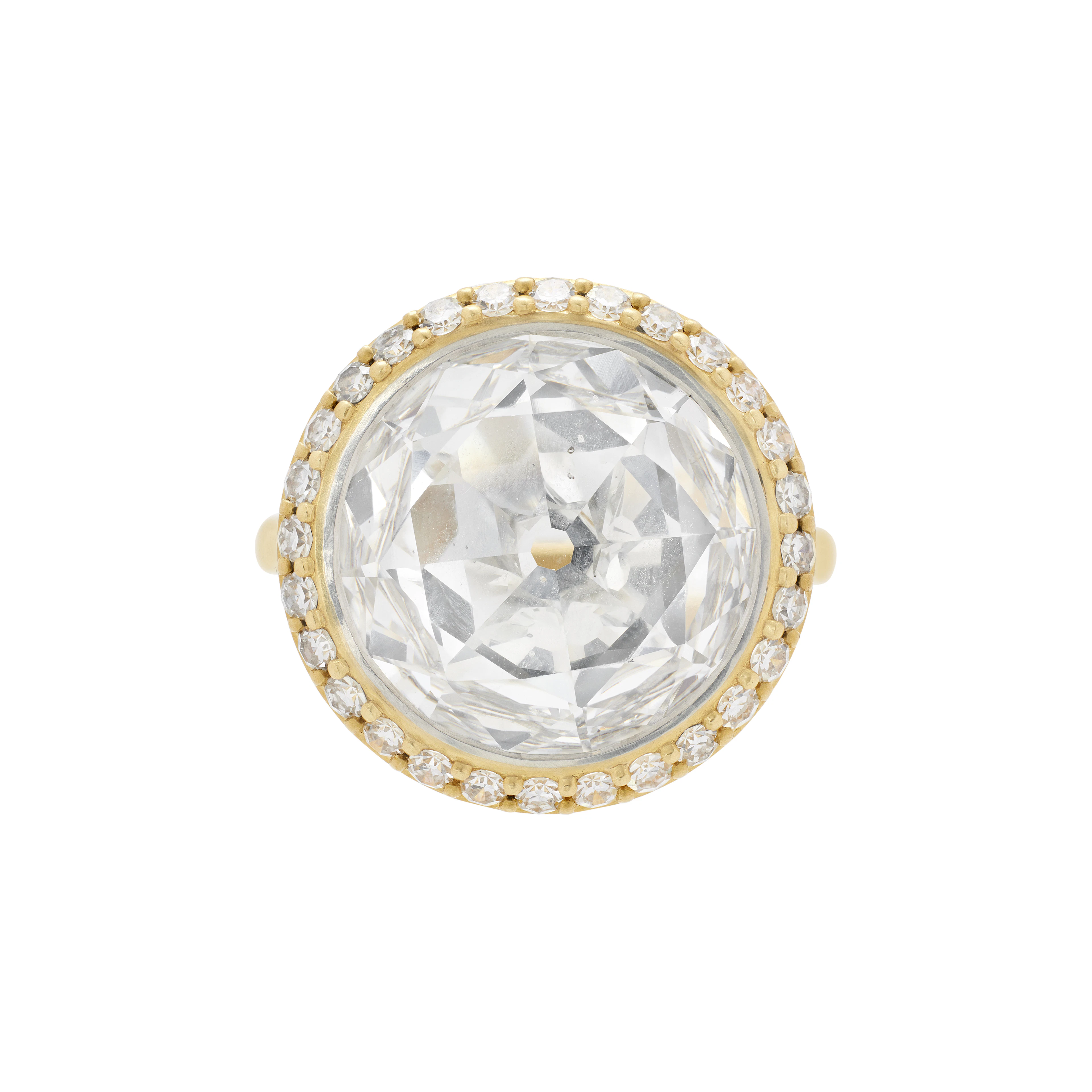 Platinum, Gold, 6.33ct Circular Brilliant Cut Diamond and Diamond Ring