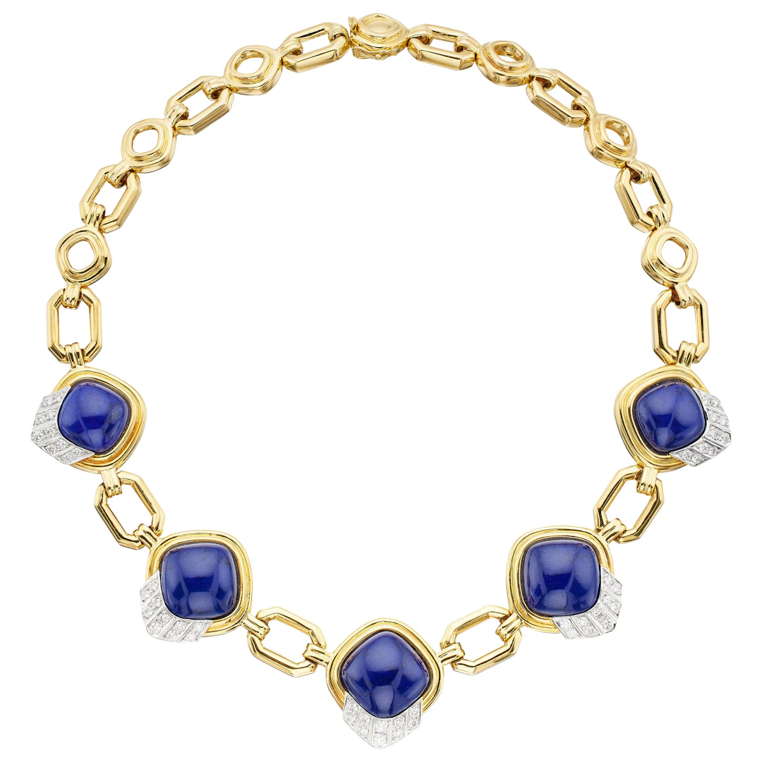 Gold, White Gold, Lapis Lazuli and Diamond Necklace