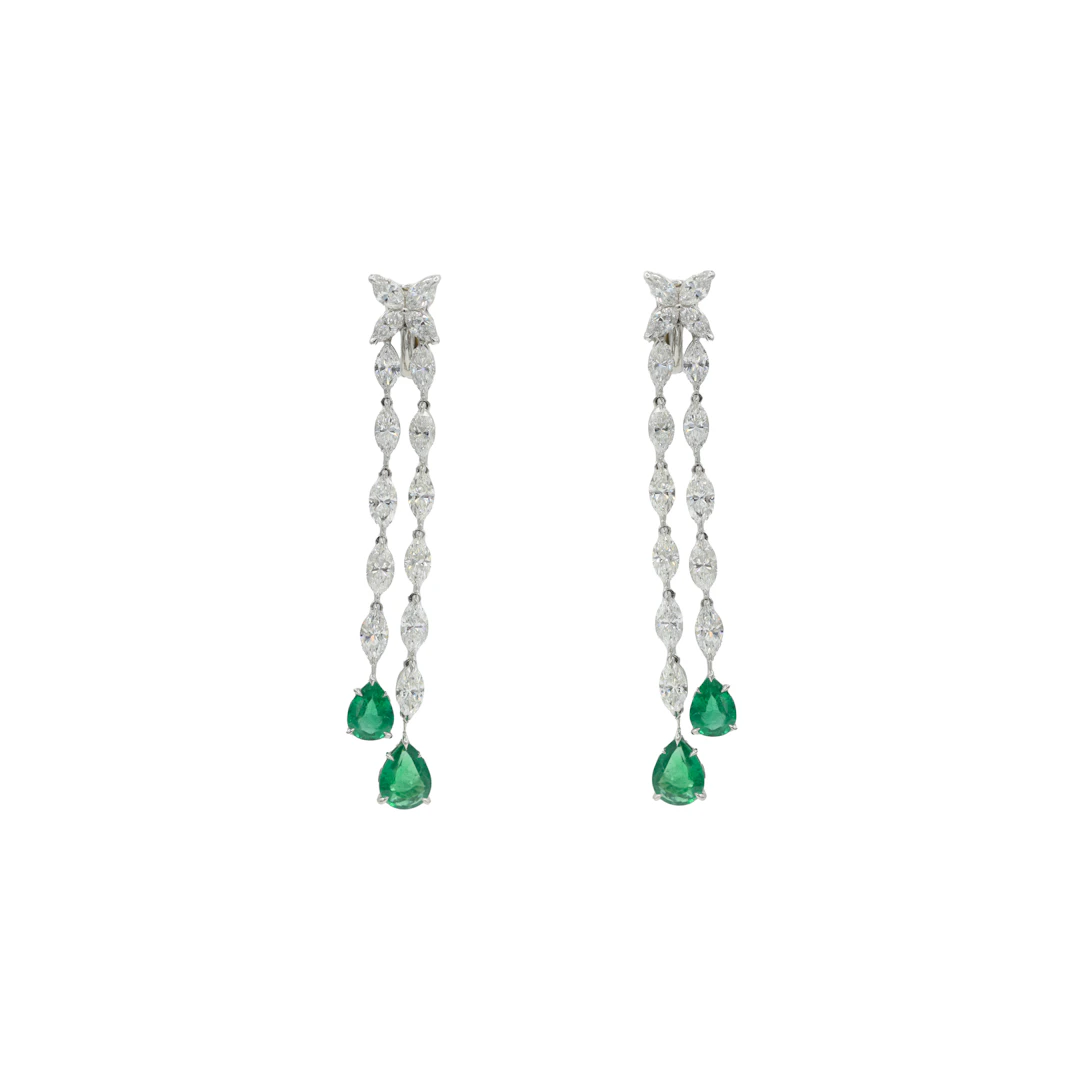 Platinum, Emerald and Diamond Drop Earrings