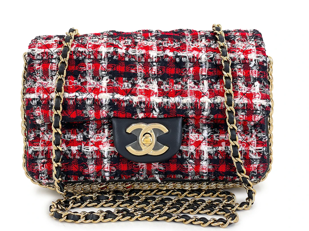 Red, Black, and White Tweed River of Pearls Rectangular Mini Flap