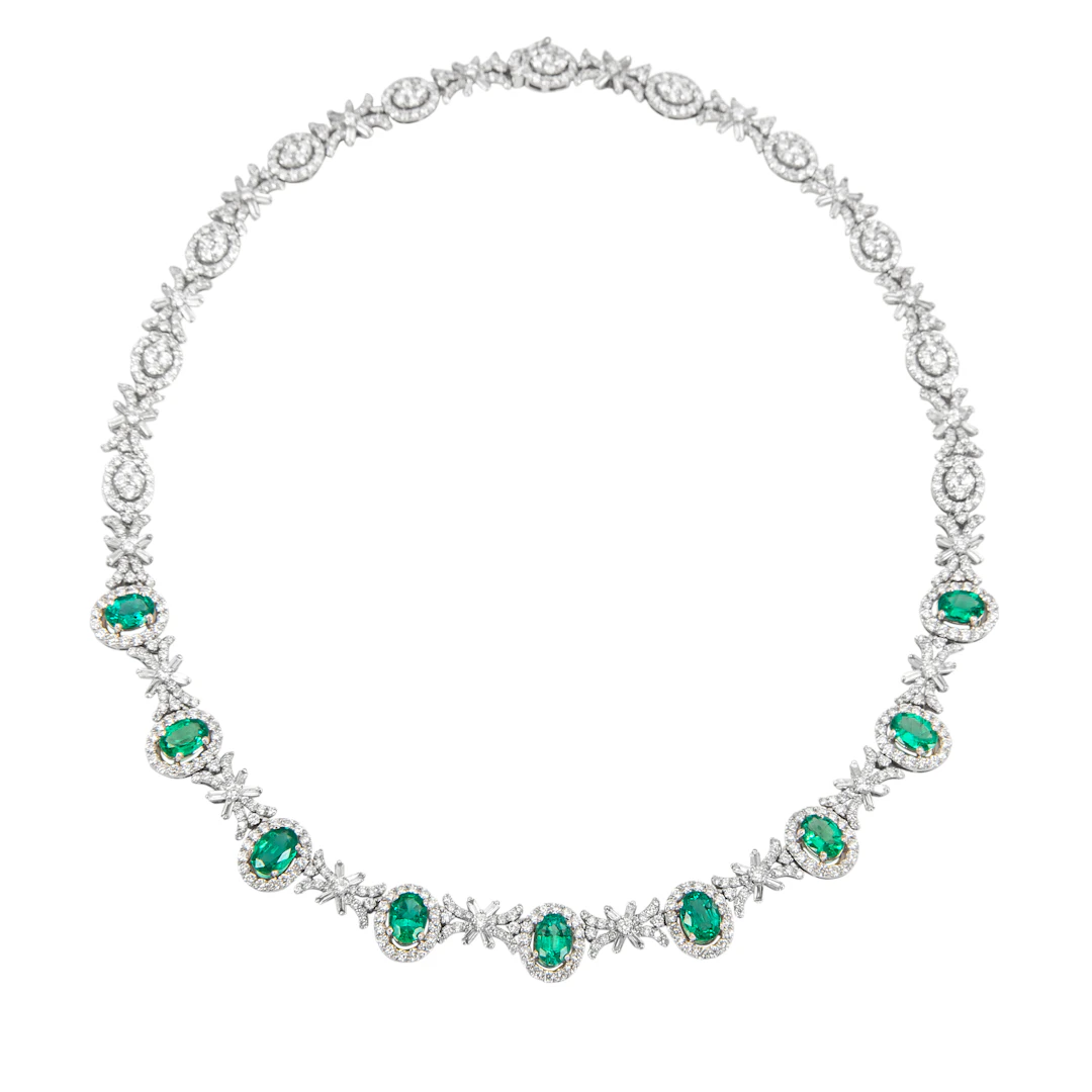 White Gold, Emerald and Diamond Necklace