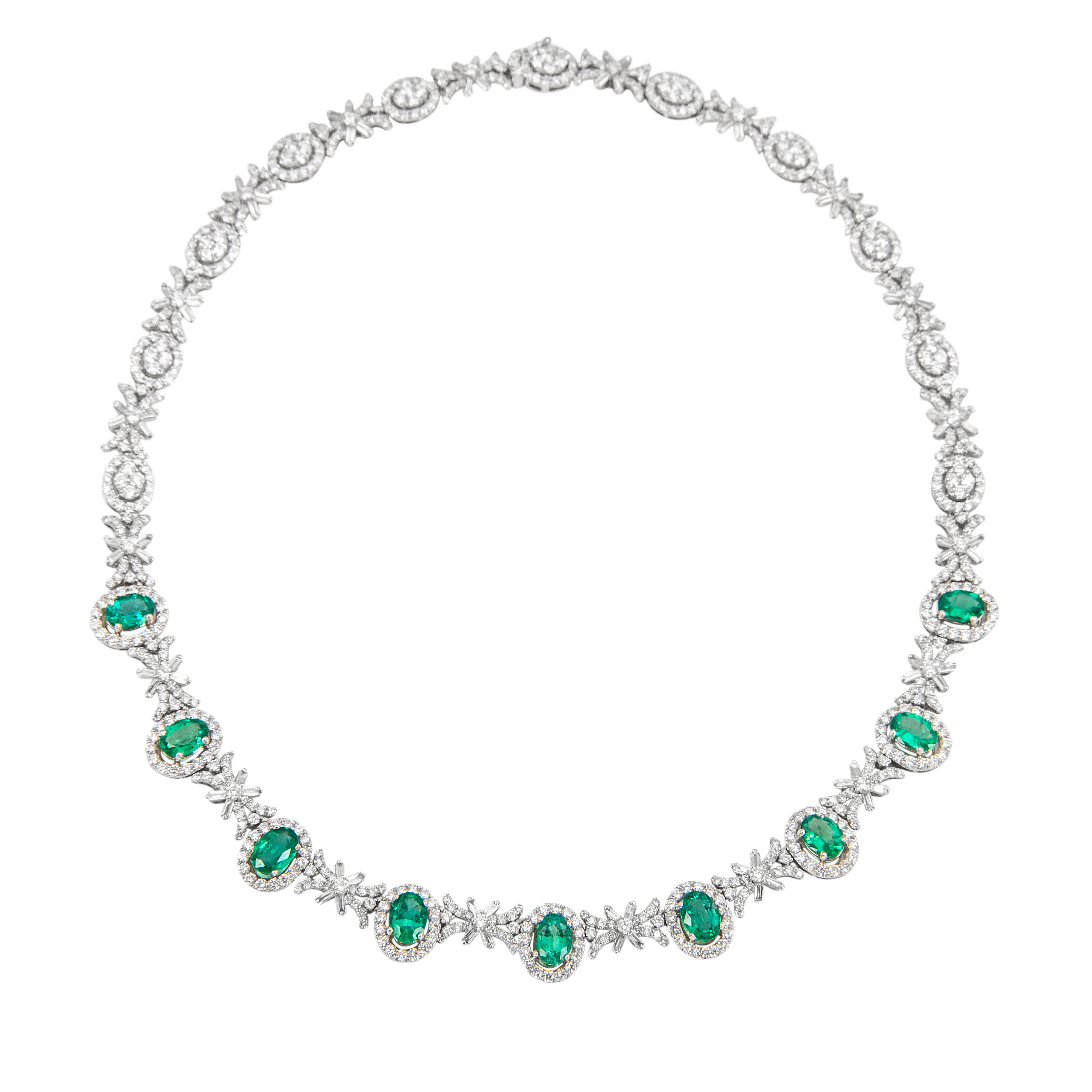 White Gold, Emerald and Diamond Necklace