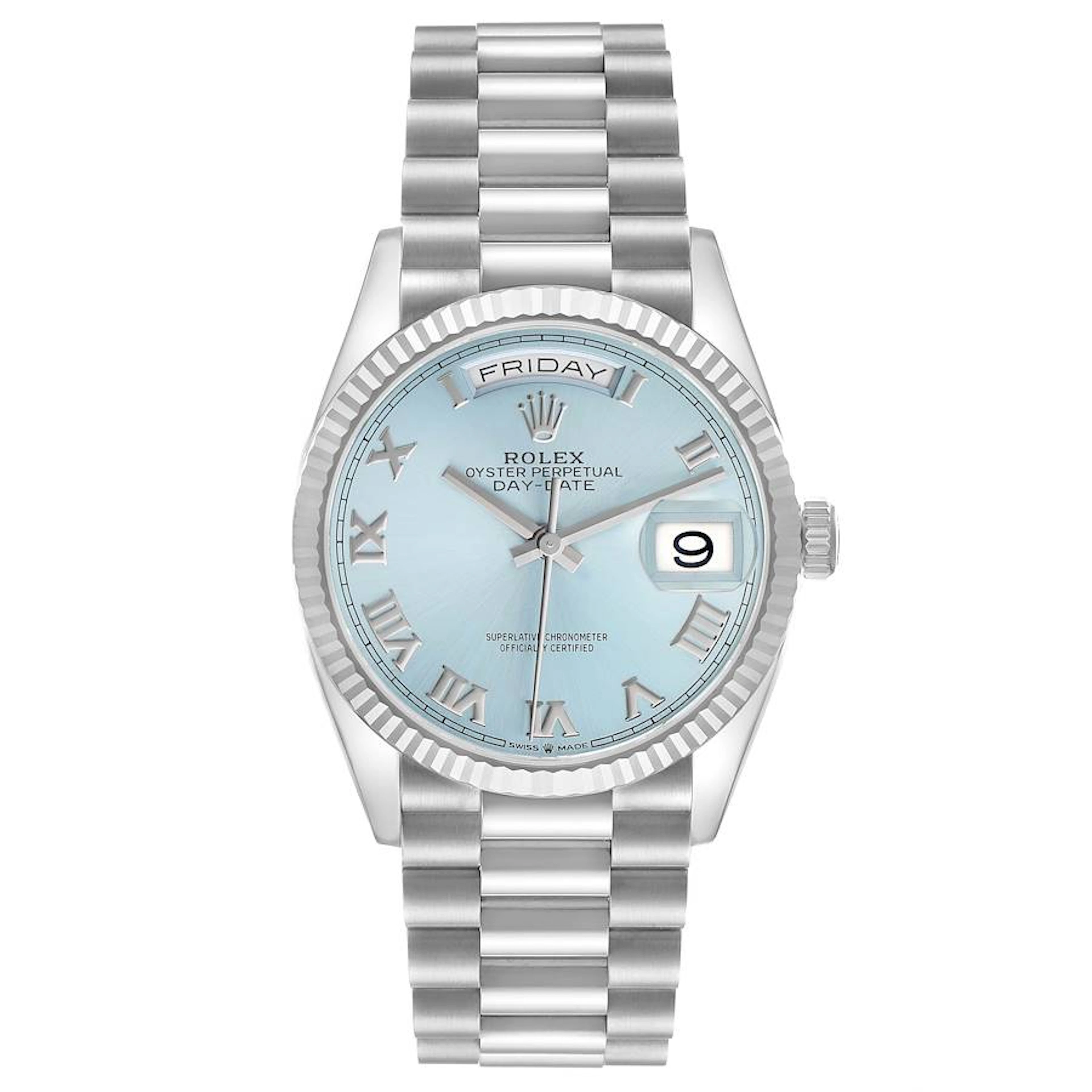 President Day-Date 'Ice Blue' Dial (Reference 128236). A 36mm platinum