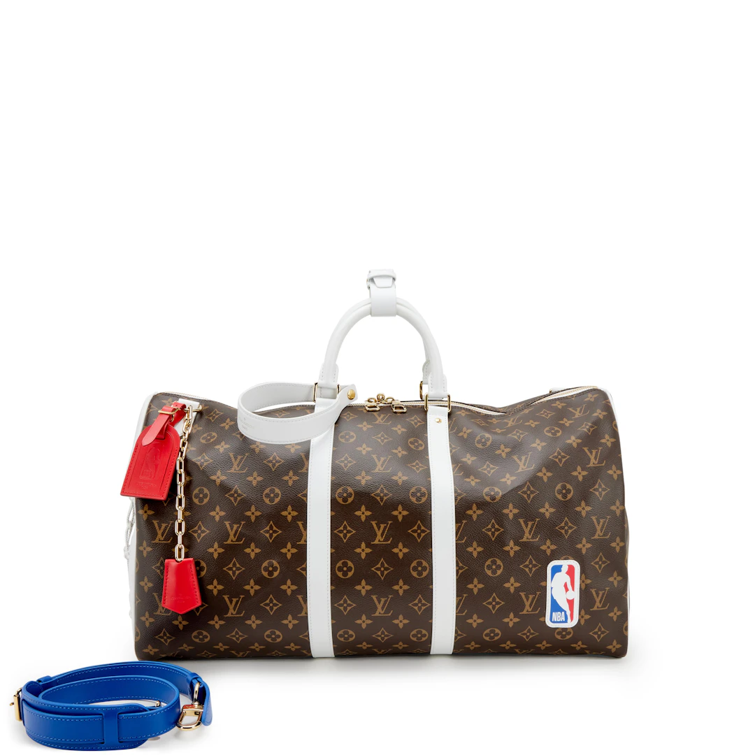 NBA Brown and White Monogram Canvas Keepall Bandouliere 55 Gold Hardware, 2020