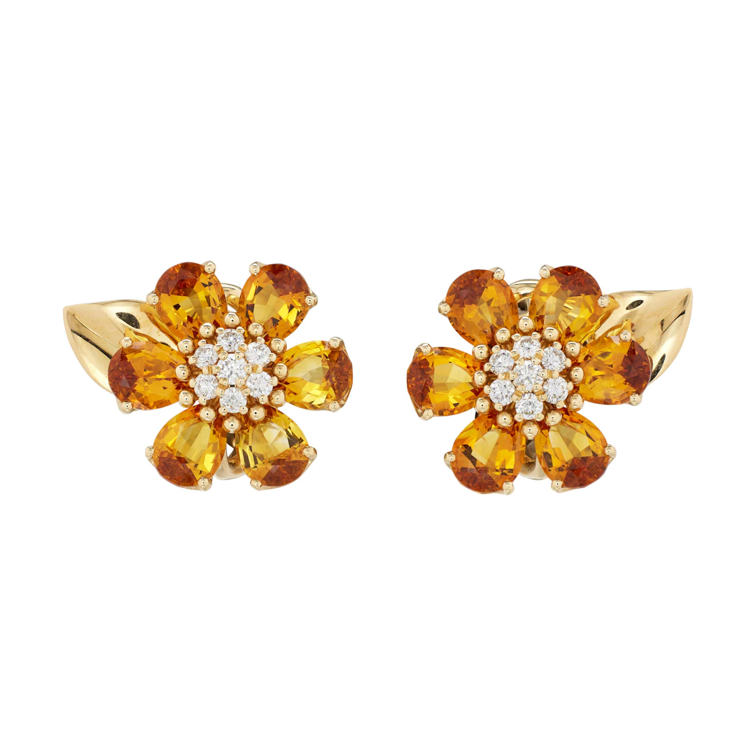 Gold, Citrine and Diamond Fleurs d’Hawaï Earclips
