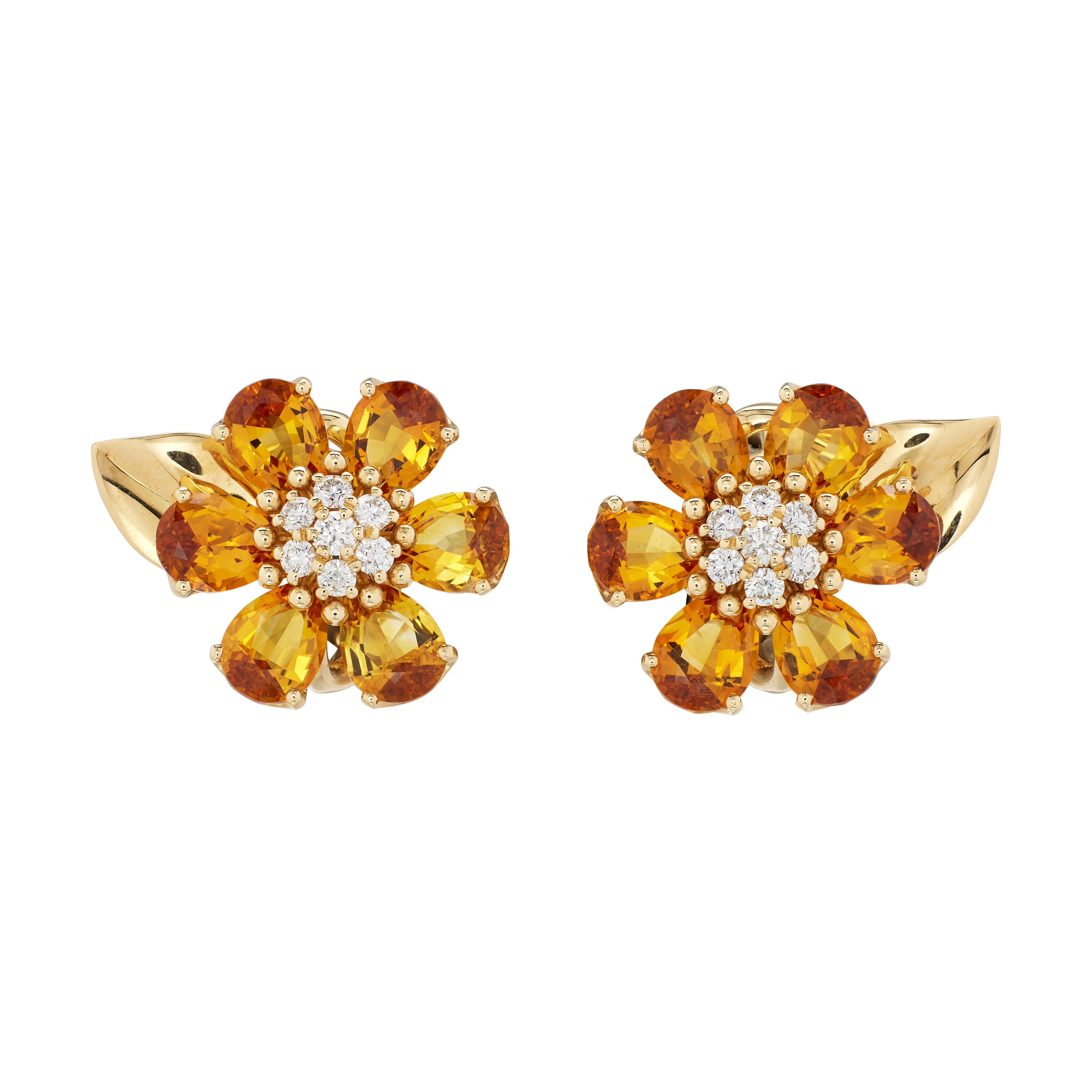 Gold, Citrine and Diamond Fleurs d’Hawaï Earclips