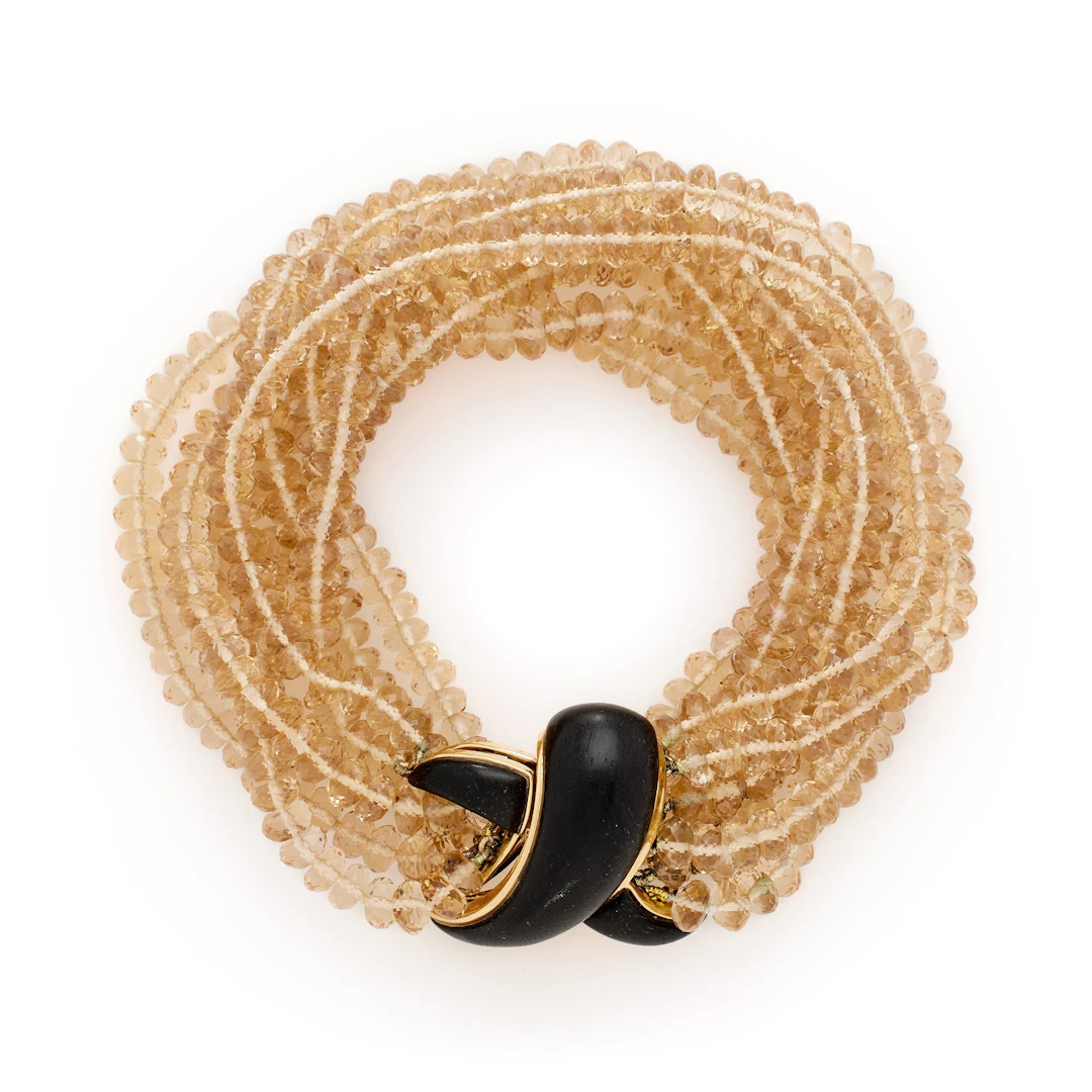 Gold, Coral and Smoky Quartz Bracelet