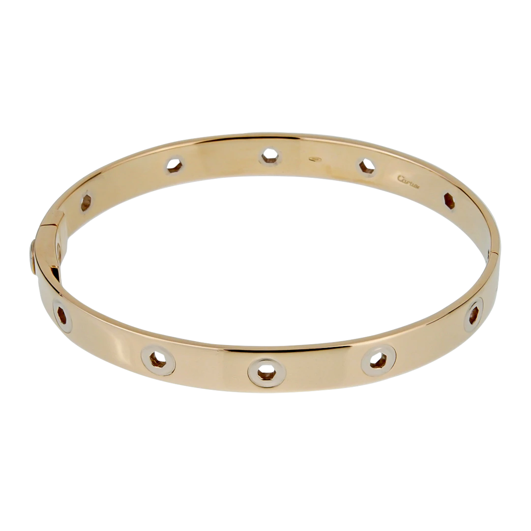 Vintage Gold and White Gold Love Series Bangle Bracelet