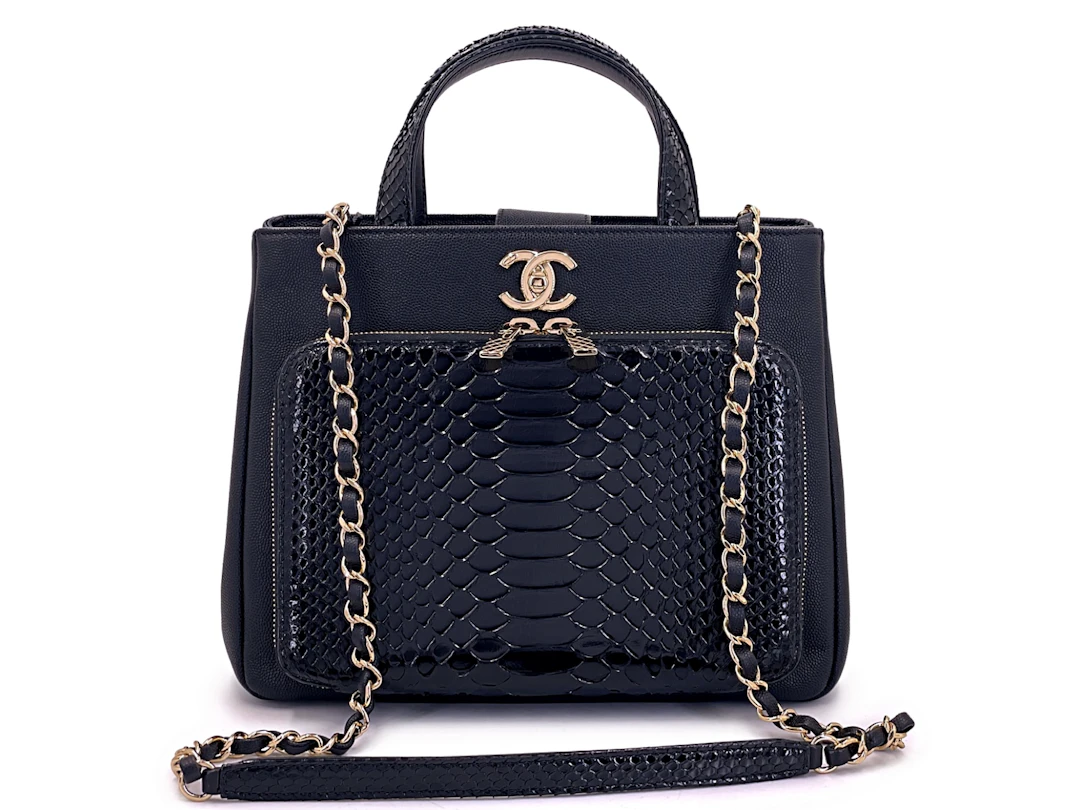 Black Caviar and Python Business Affinity Two Way Tote Bag Gold Hardware, 2018