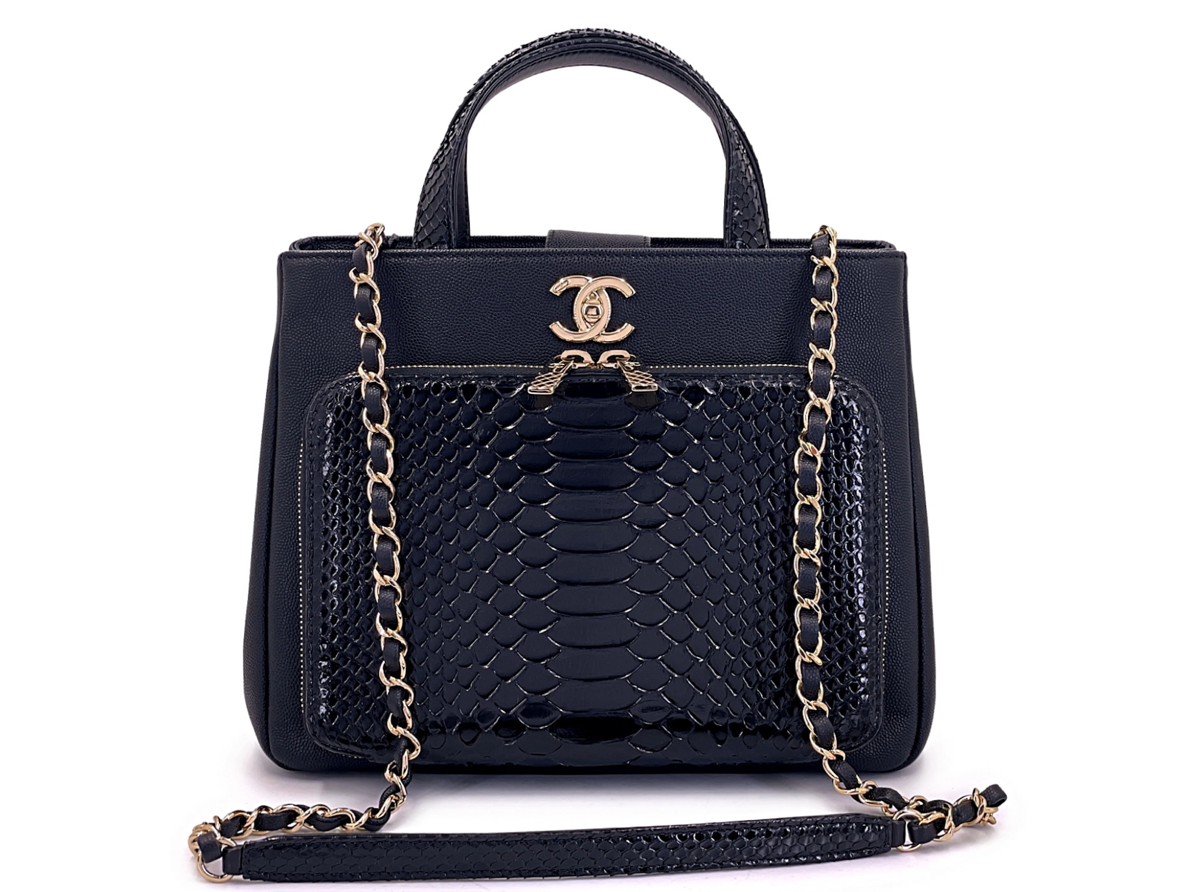 Black Caviar and Python Business Affinity Two Way Tote Bag Gold Hardware, 2018