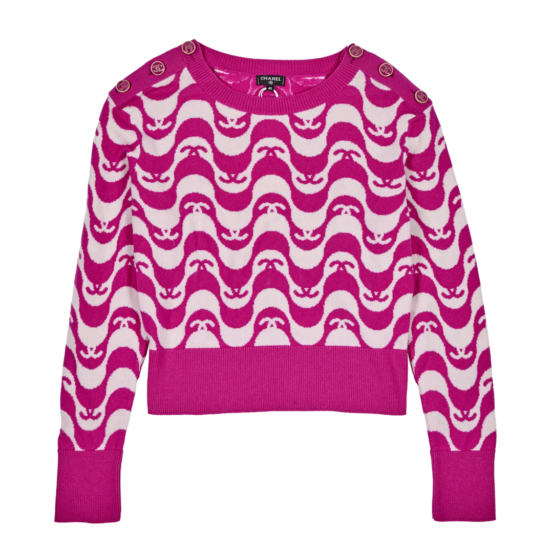 Fuchsia Wavey Striped Cashmere Sweater, 2021