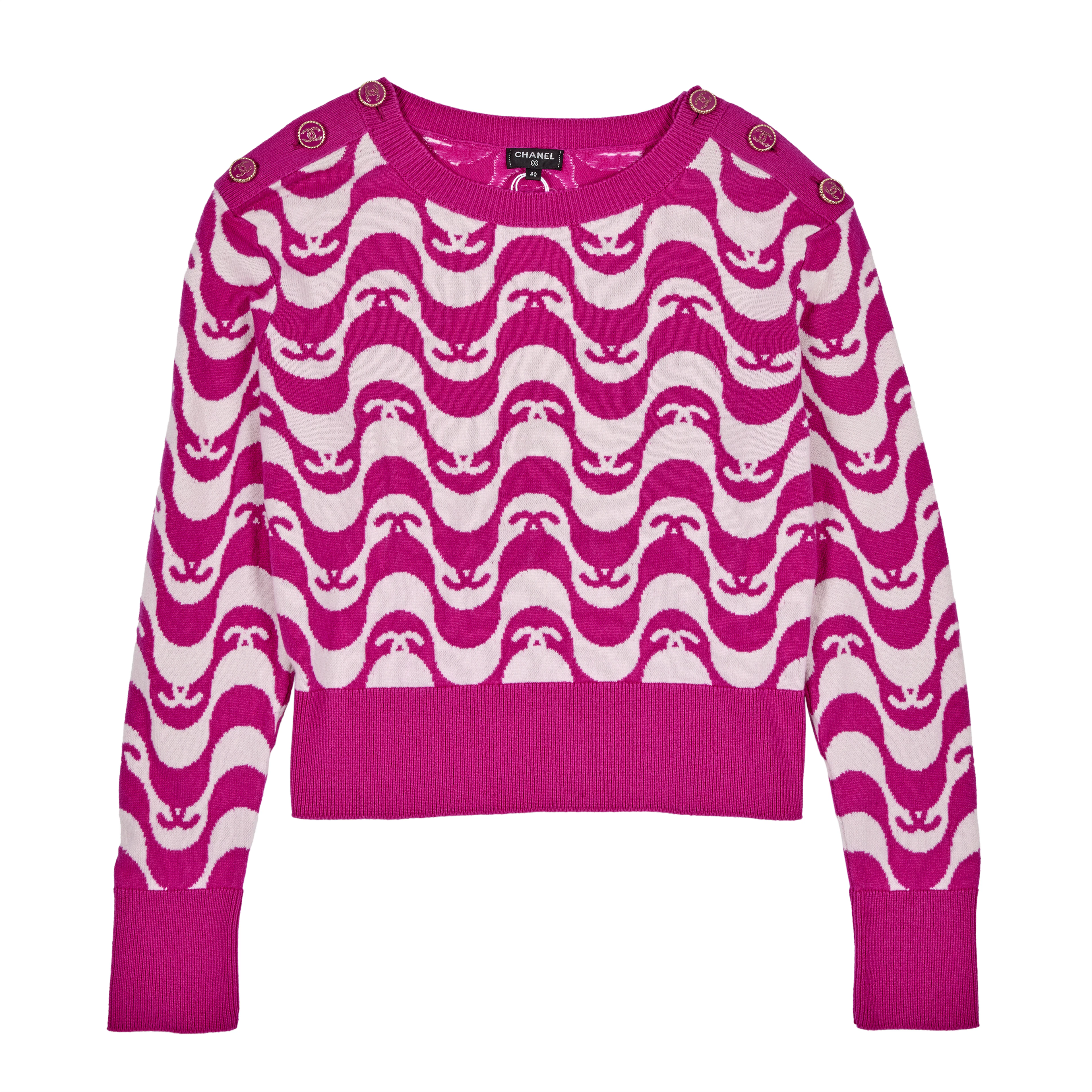 Fuchsia Wavey Striped Cashmere Sweater, 2021
