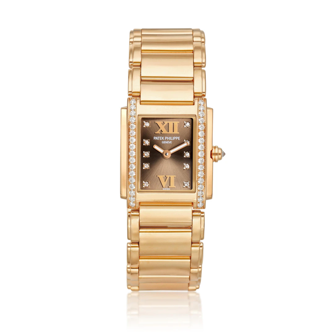 Twenty-4 (Reference 4908). A 27 x 22mm pink gold and diamond-set quartz