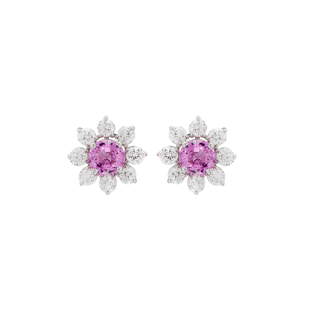 White Gold, 2.15ctw Pink Sapphire and Diamond Stud Earrings