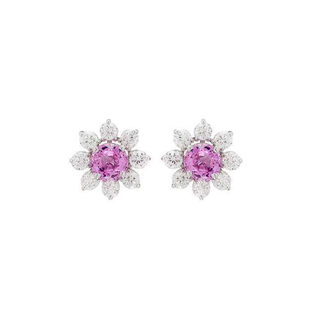 White Gold, 2.15ctw Pink Sapphire and Diamond Stud Earrings