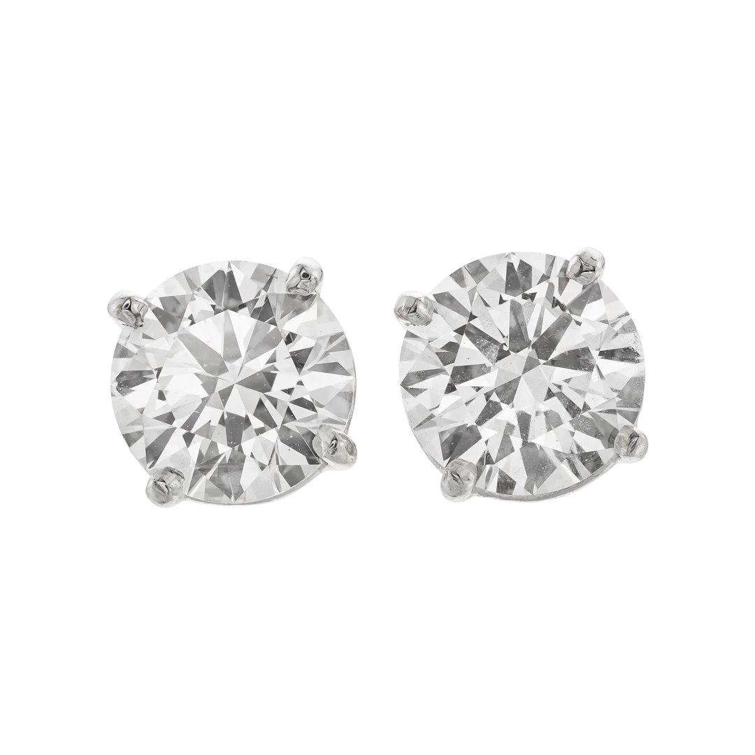 Platinum and 3.01ctw Round Brilliant Cut Diamond Stud Earrings