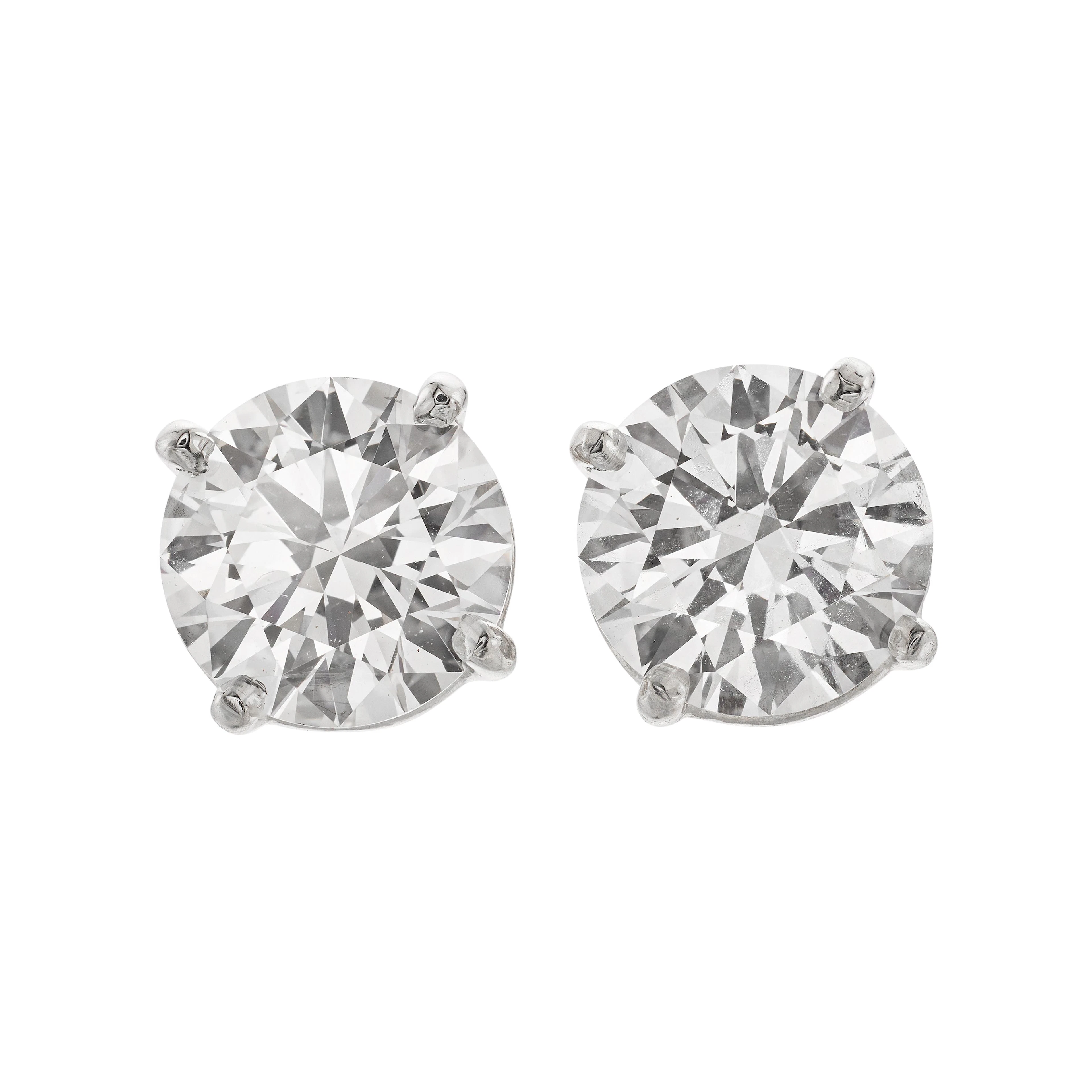 Platinum and 3.01ctw Round Brilliant Cut Diamond Stud Earrings