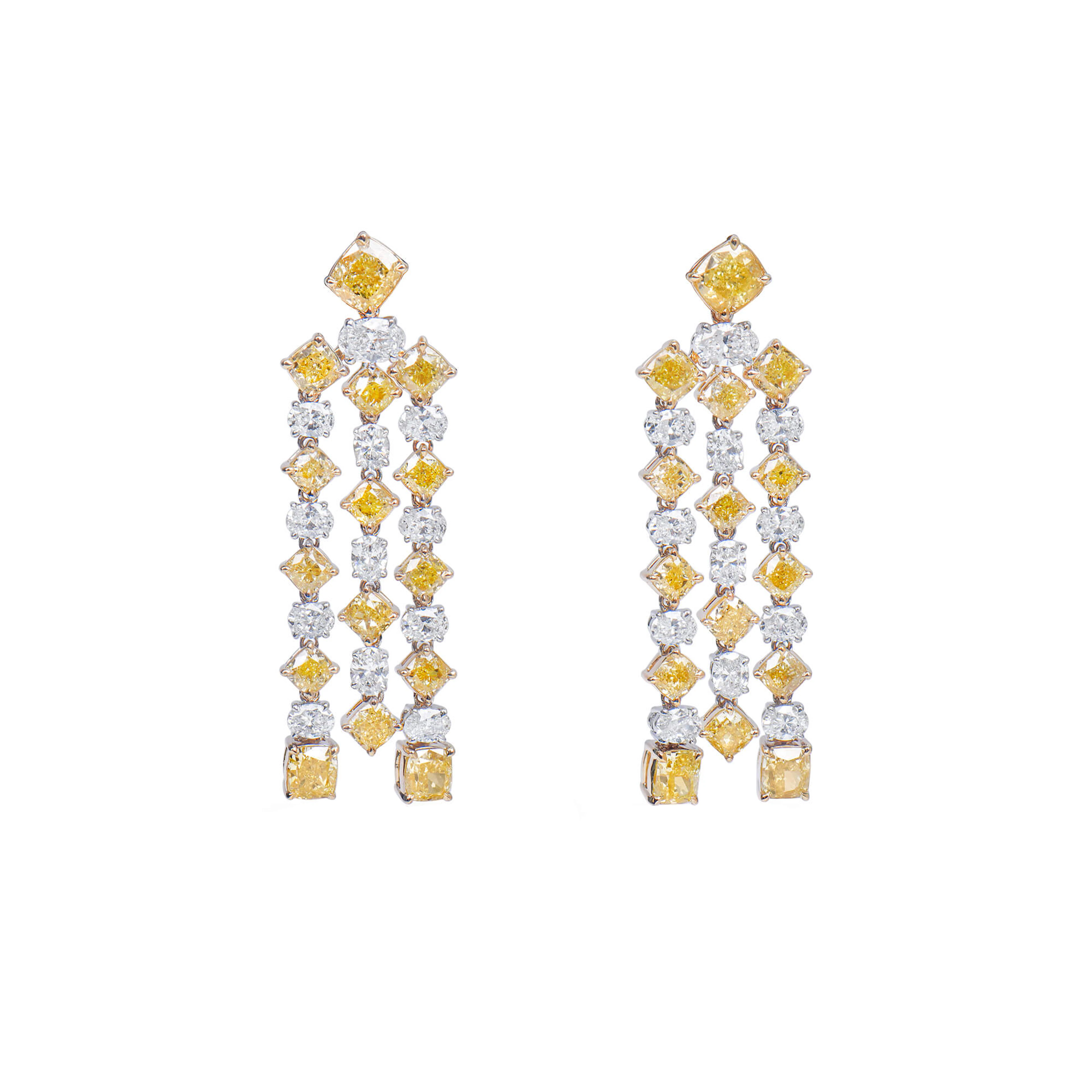 White Gold, Gold, Yellow Diamond and Diamond Chandelier Earrings