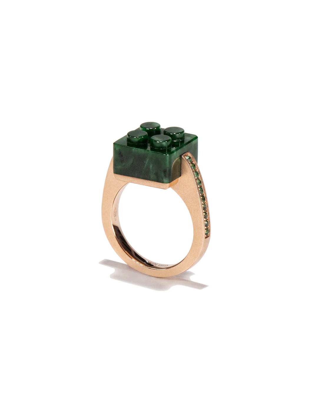 Bare Block Ring in 18k Rose Gold with Jade