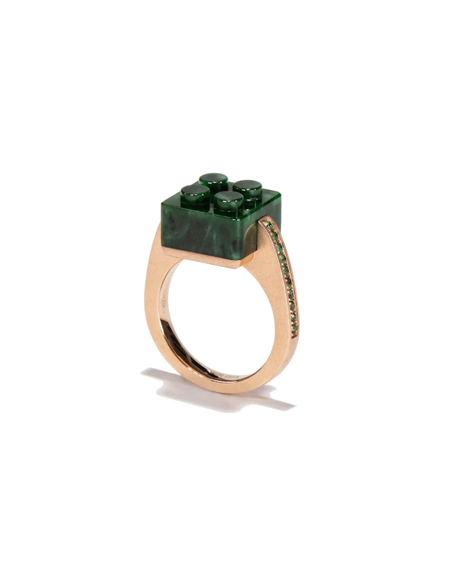 Bare Block Ring in 18k Rose Gold with Jade