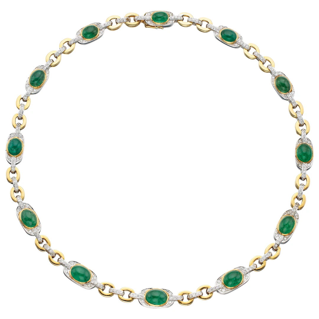 Gold, White Gold, Emerald and Diamond Necklace