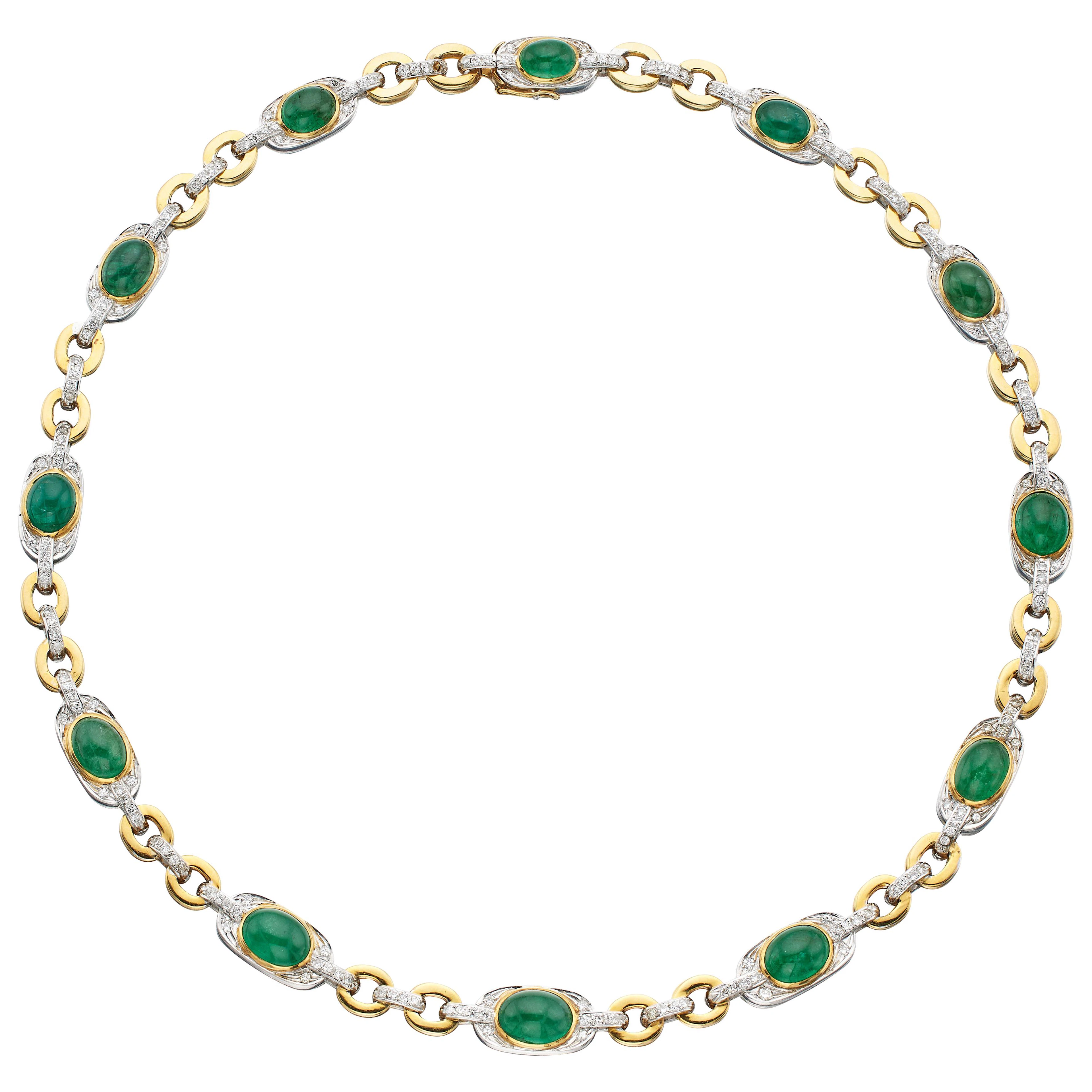 Gold, White Gold, Emerald and Diamond Necklace