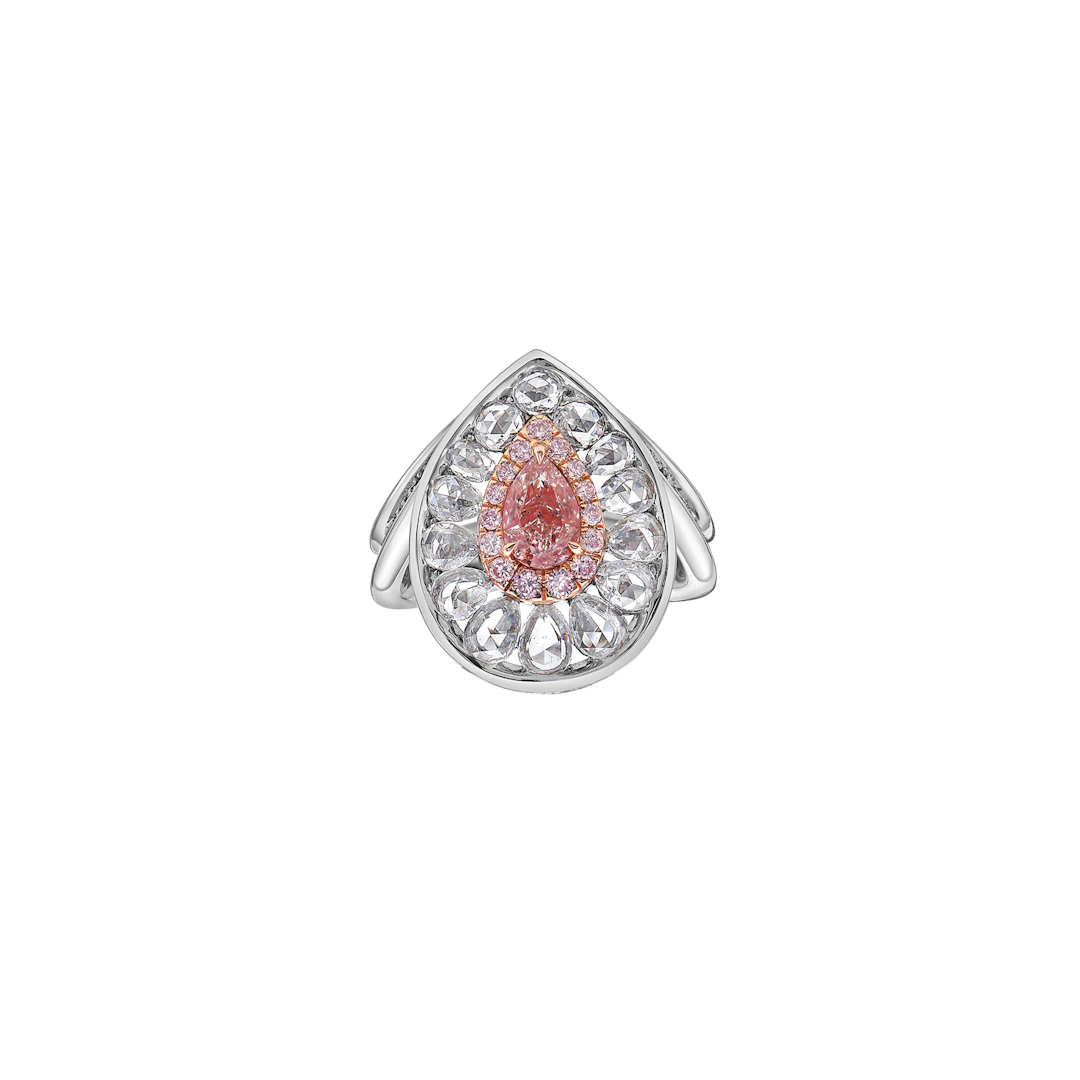 White Gold, Light Pink-Brown Diamond and Diamond Ring