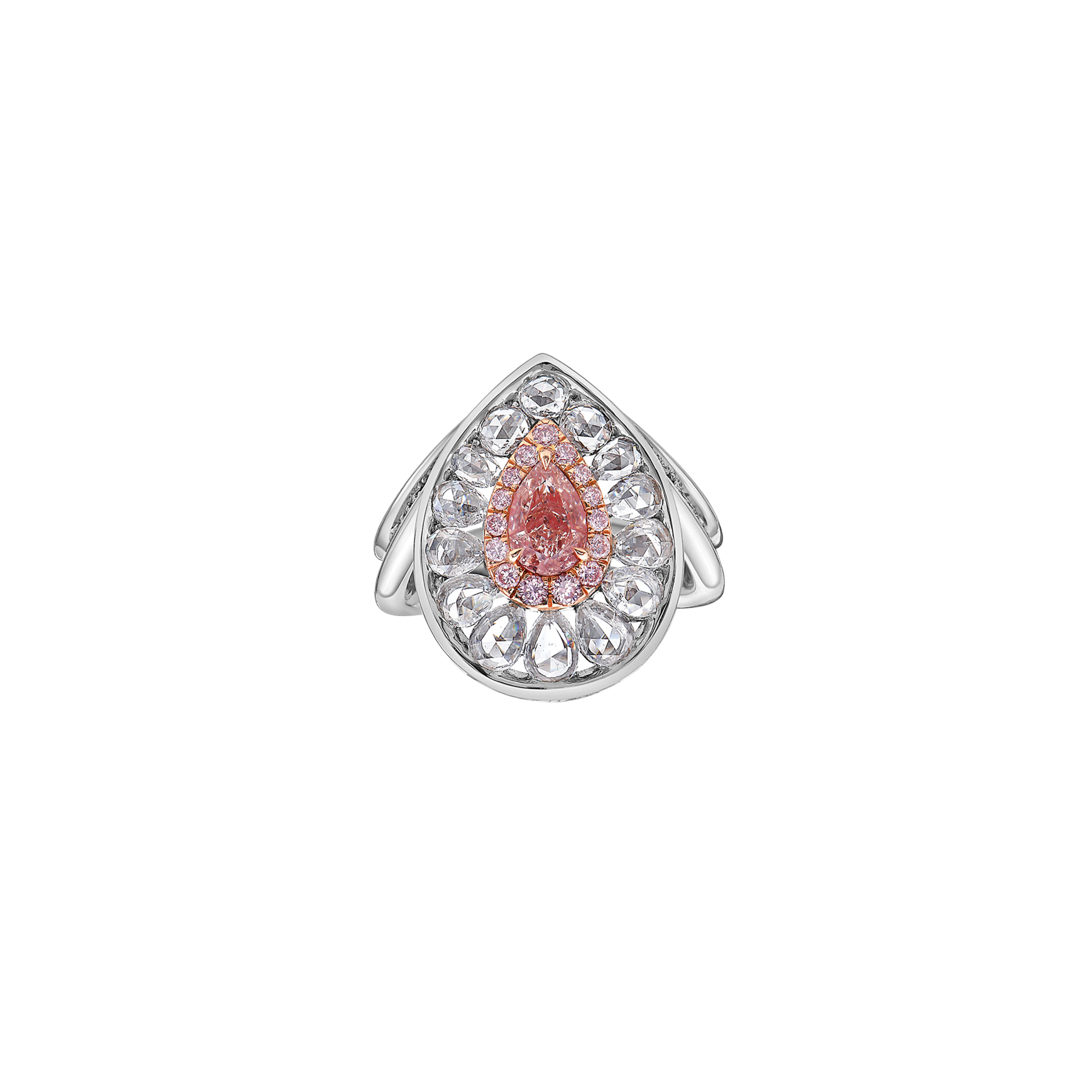 White Gold, Light Pink-Brown Diamond and Diamond Ring