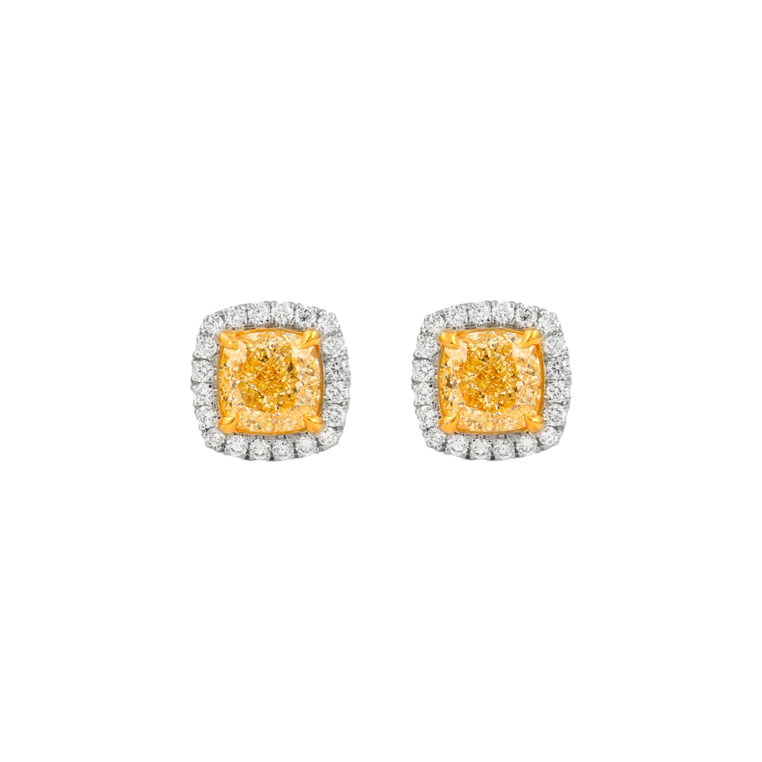 White Gold, Gold, 3.35ctw Cushion Cut Fancy Yellow Diamond and Diamond