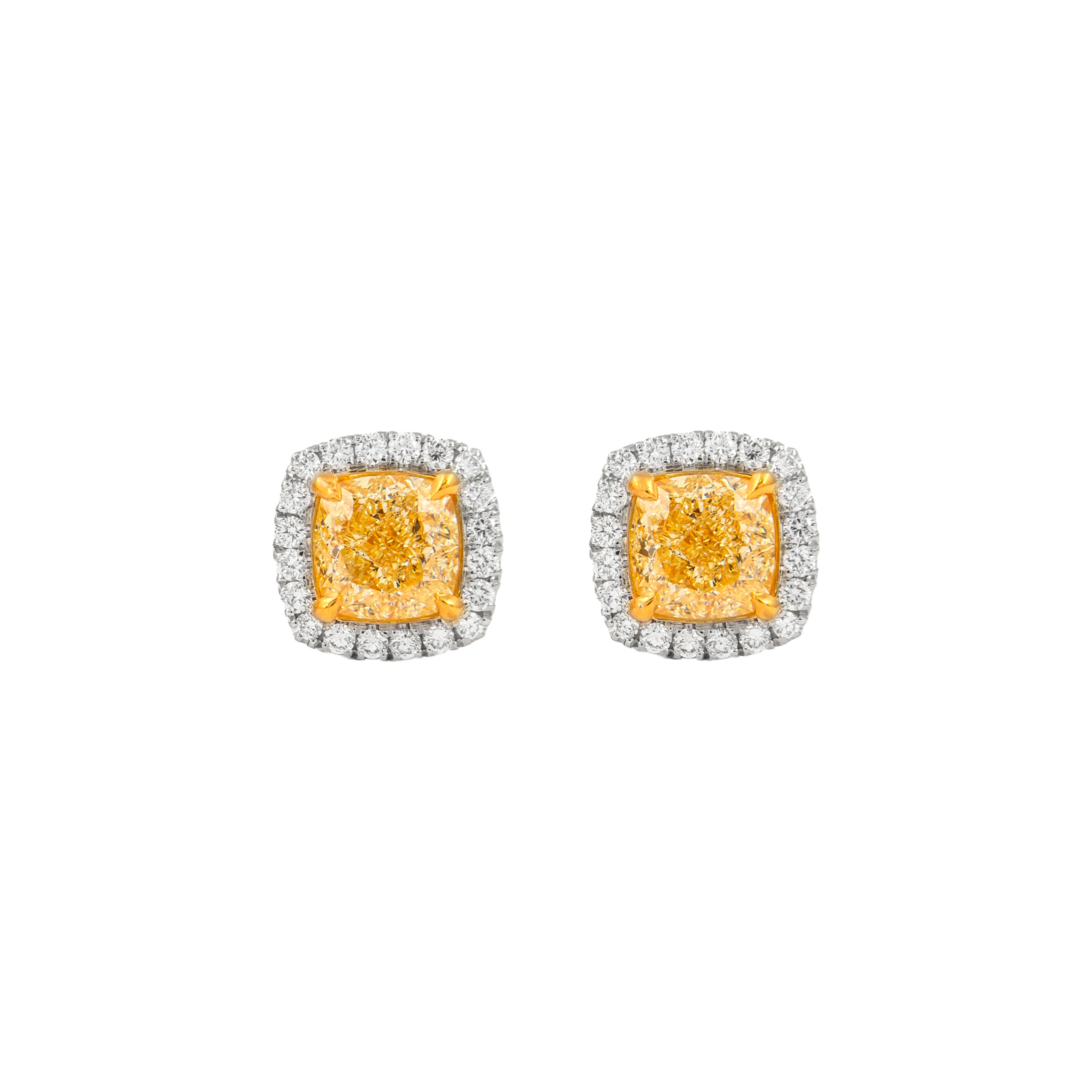 White Gold, Gold, 3.35ctw Cushion Cut Fancy Yellow Diamond and Diamond