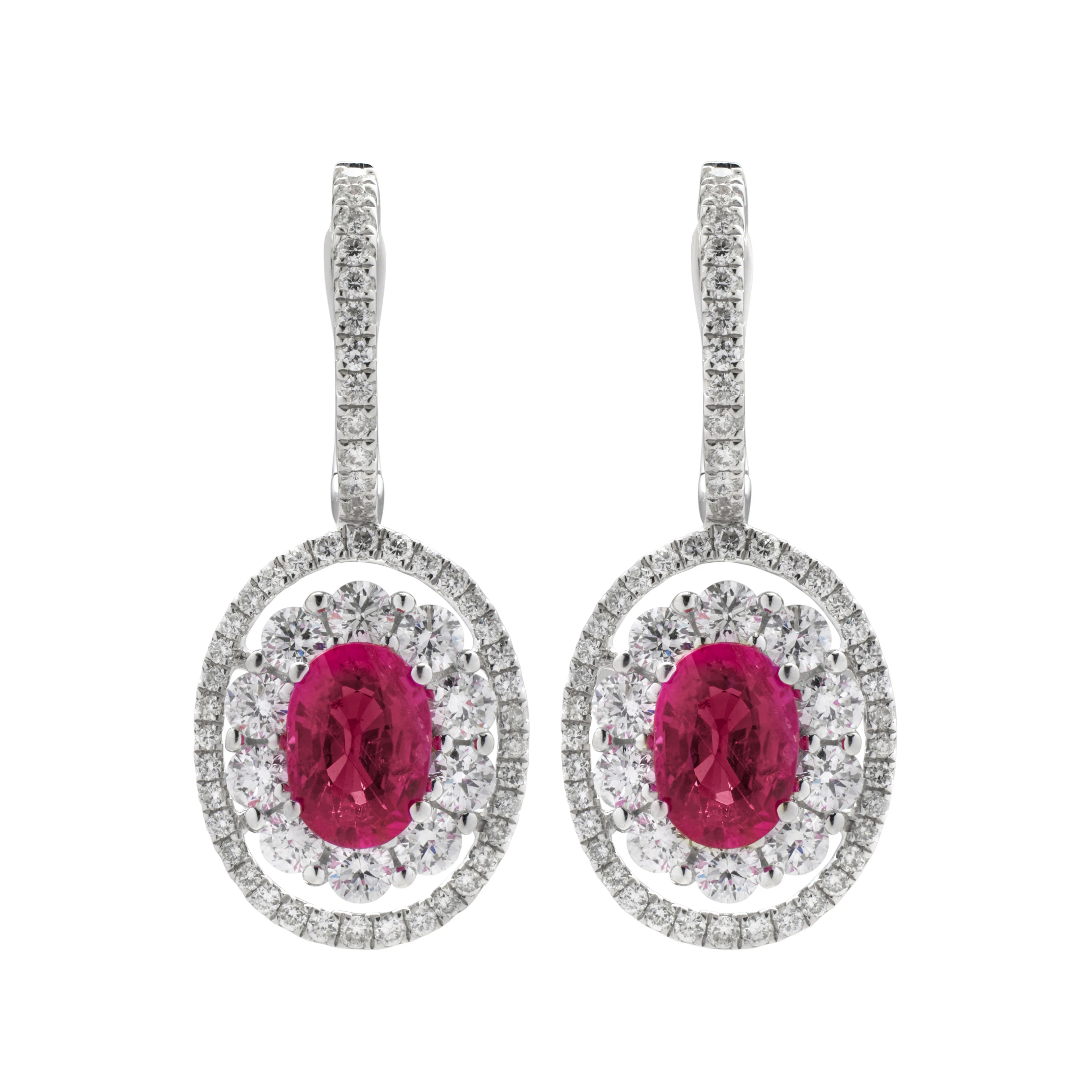 White Gold, 1.70ctw Pink Sapphire and Diamond Drop Earrings