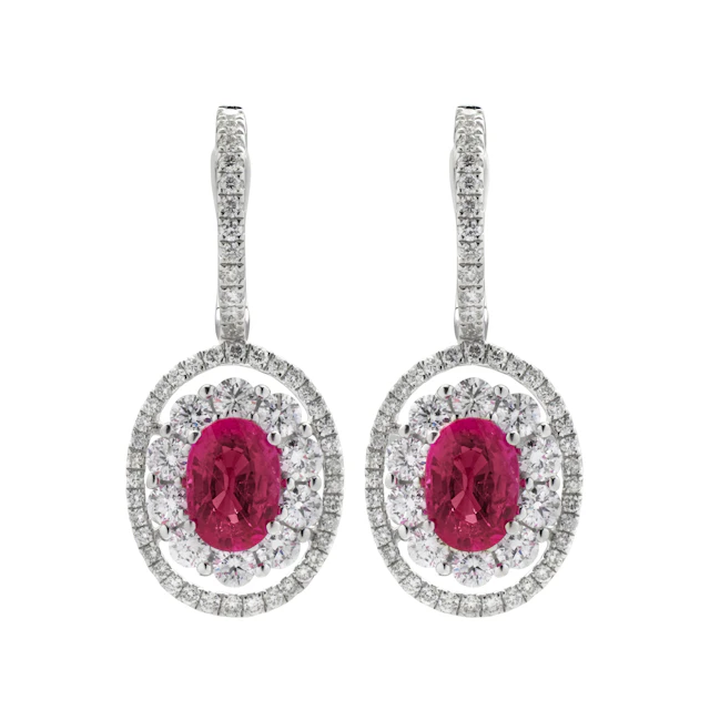 White Gold, 1.70ctw Pink Sapphire and Diamond Drop Earrings