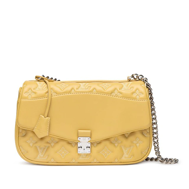 Yellow Embroidered Monogram Puffy Lambskin Mama Broderie Pochette