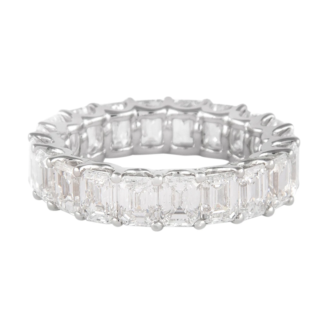 White Gold and 5.90ctw Emerald Cut Diamond Eternity Band Ring