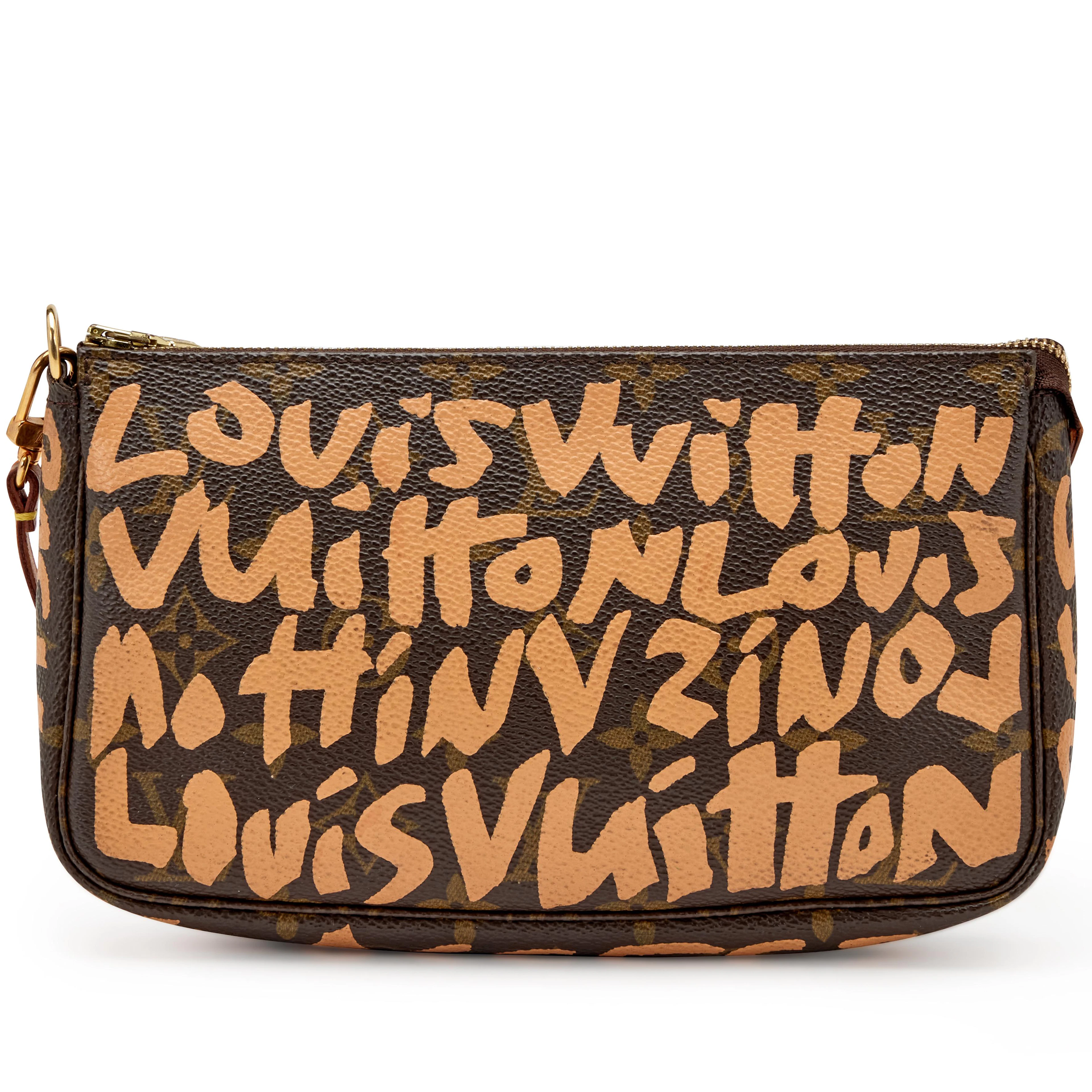 Ebene and Beige Monogram Graffiti Coated Canvas Pochette Gold Hardware, 2001