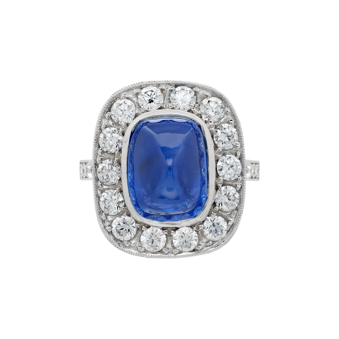 Platinum, 6.70ct Burmese Sapphire and Diamond Ring
