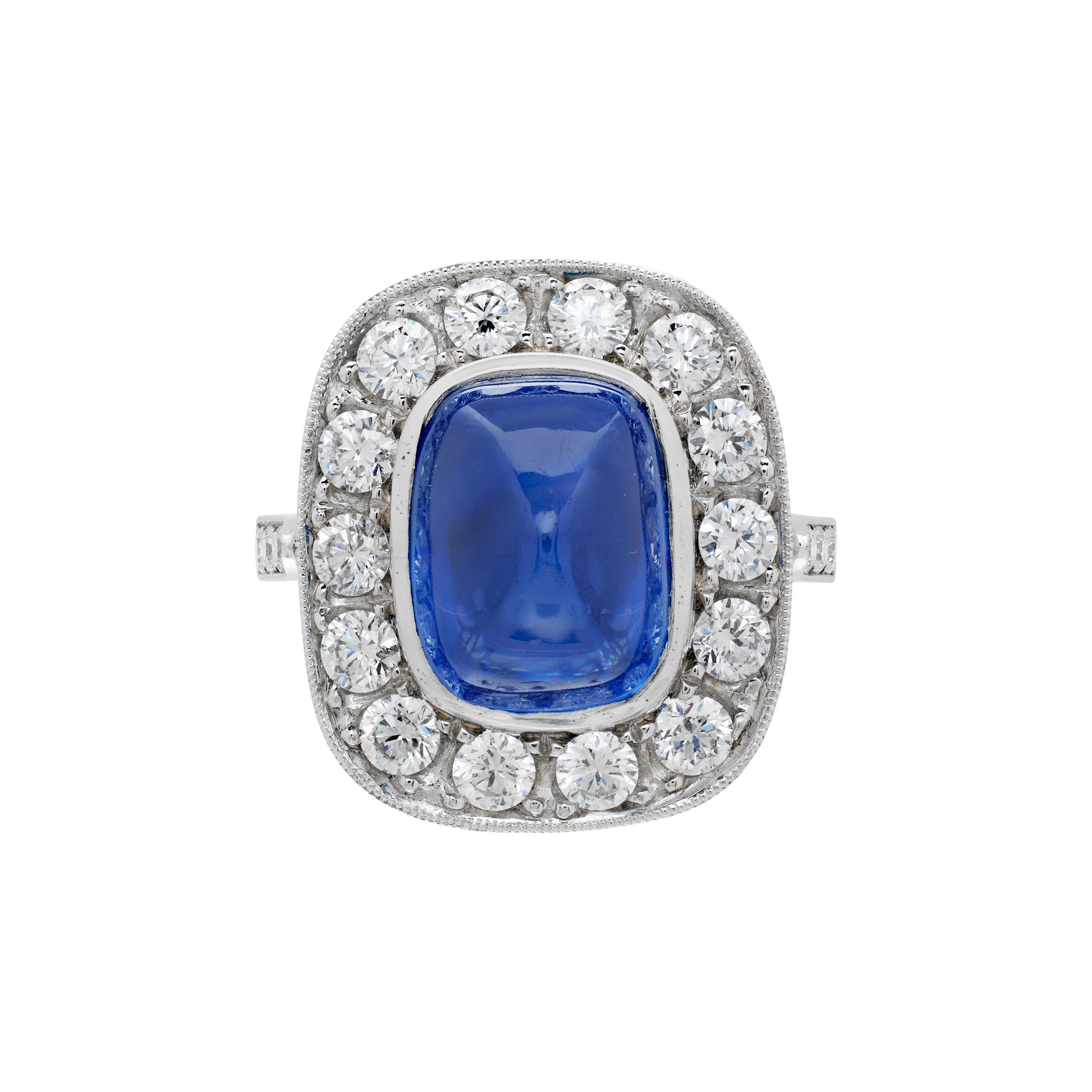 Platinum, 6.70ct Burmese Sapphire and Diamond Ring