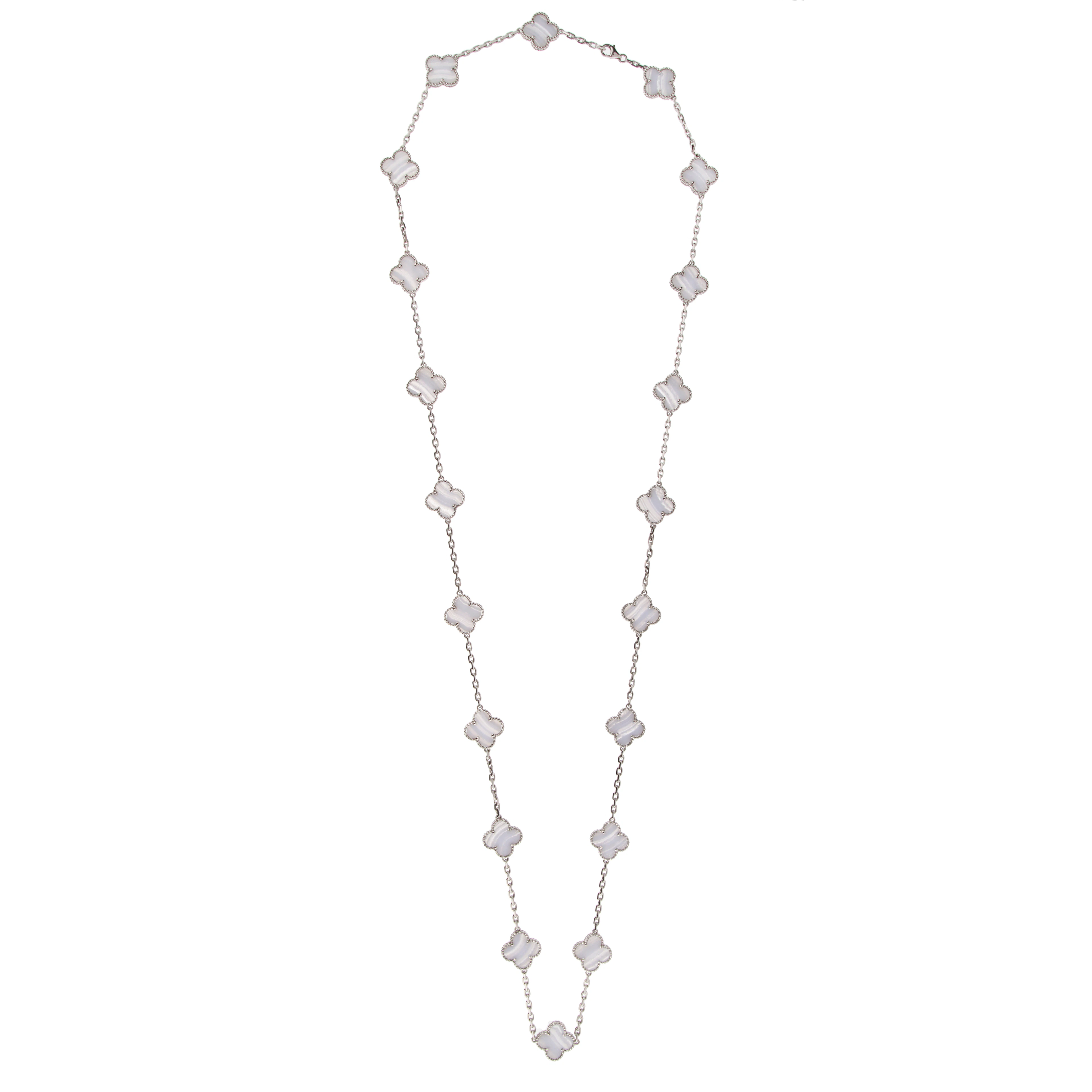 White Gold and Chalcedony Vintage Alhambra 20 Motifs Necklace
