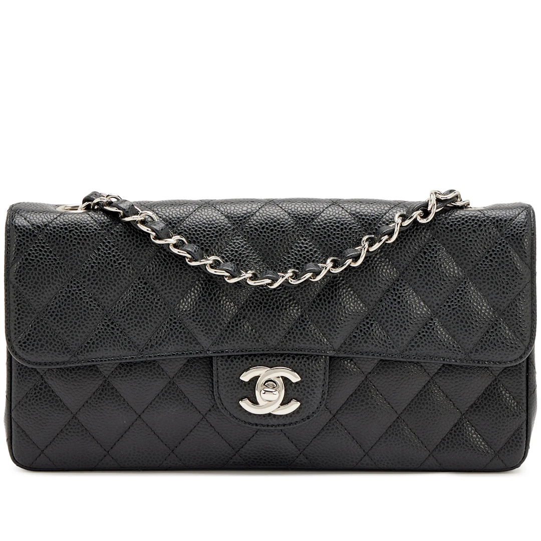 Black Quilted Caviar East West Classic Flap Bag Silver Hardware, 2005-2006